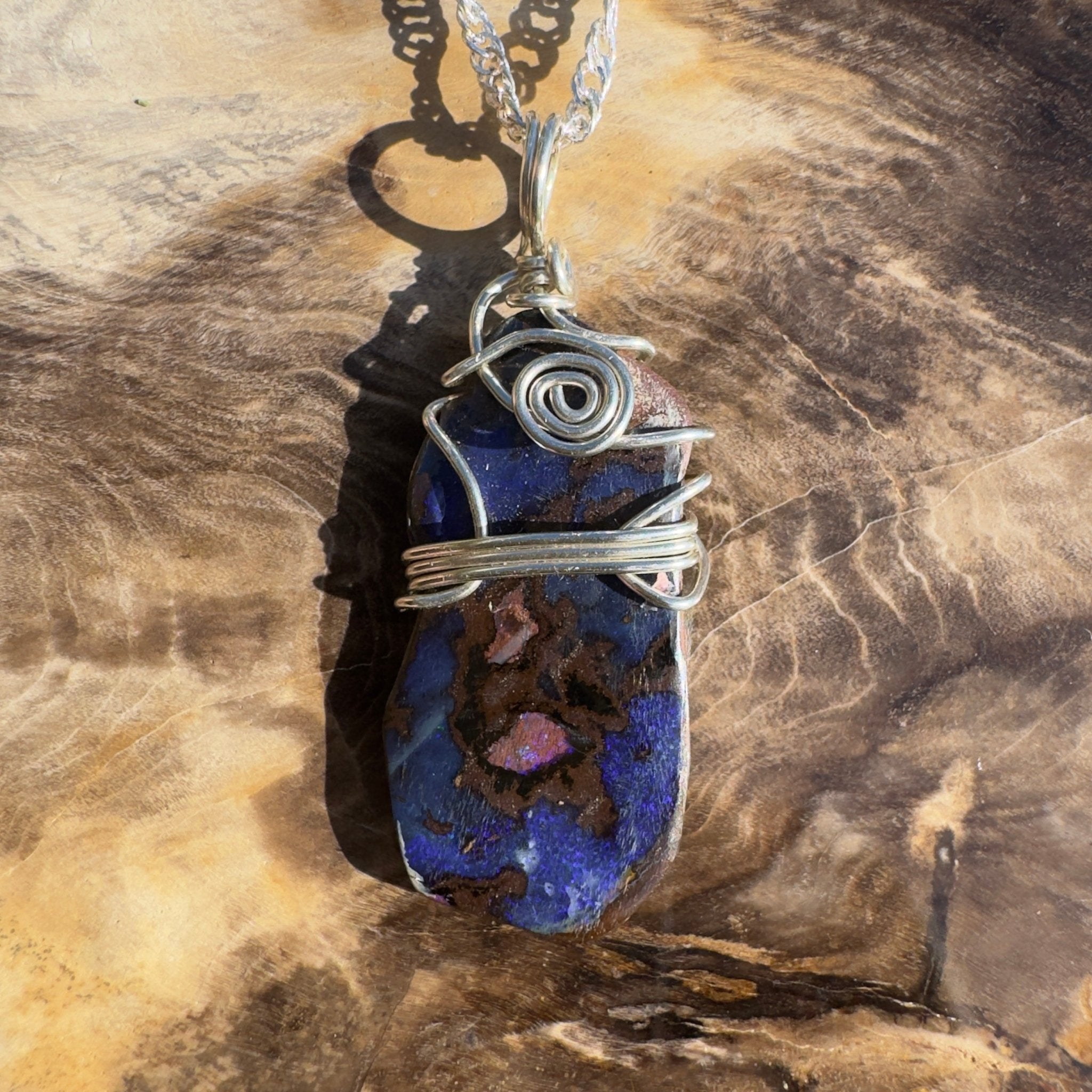 Bondi Indigo Ripple ~ Queensland Boulder Opal 925 Sterling Silver Pendant Necklace
