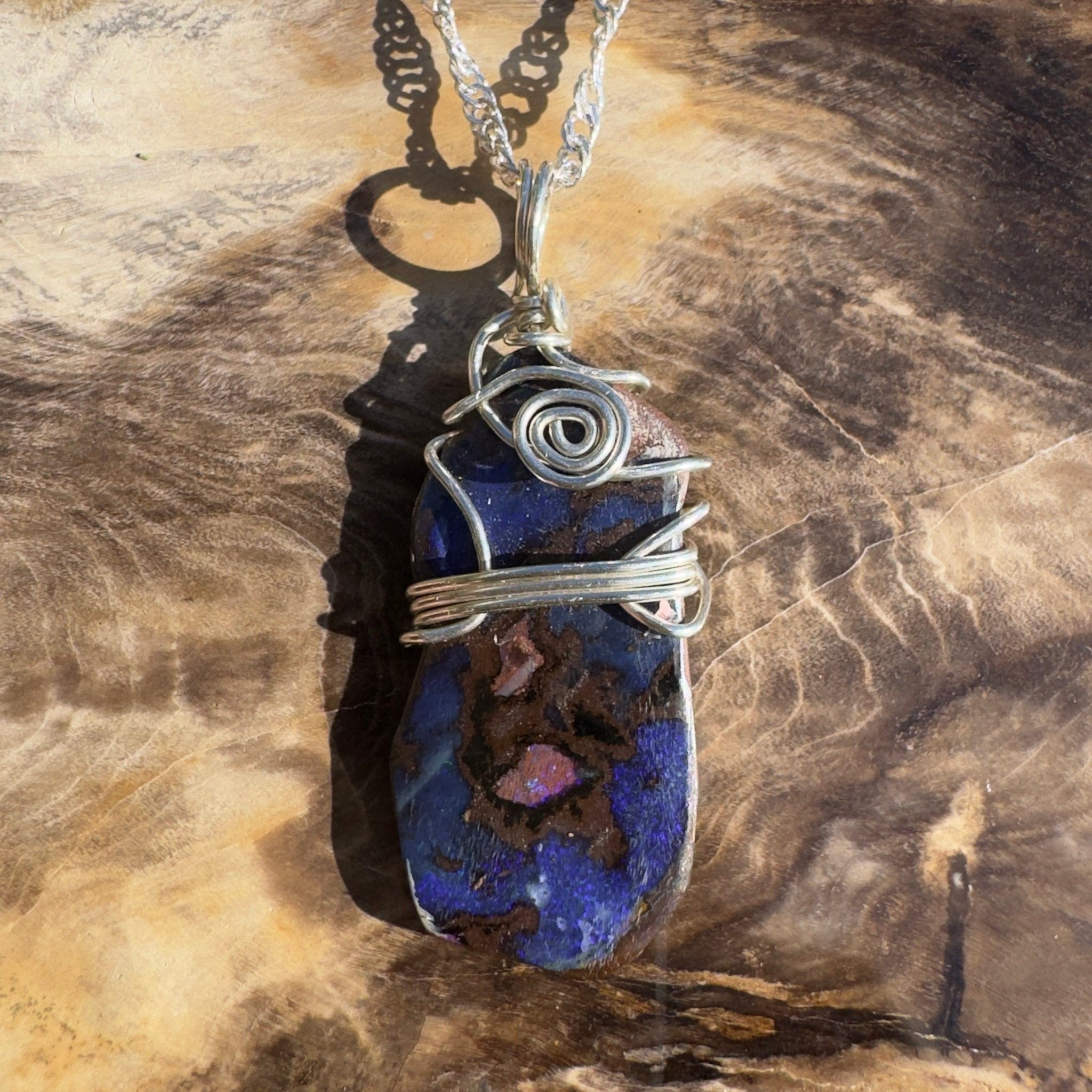 Bondi Indigo Ripple ~ Queensland Boulder Opal 925 Sterling Silver Pendant Necklace