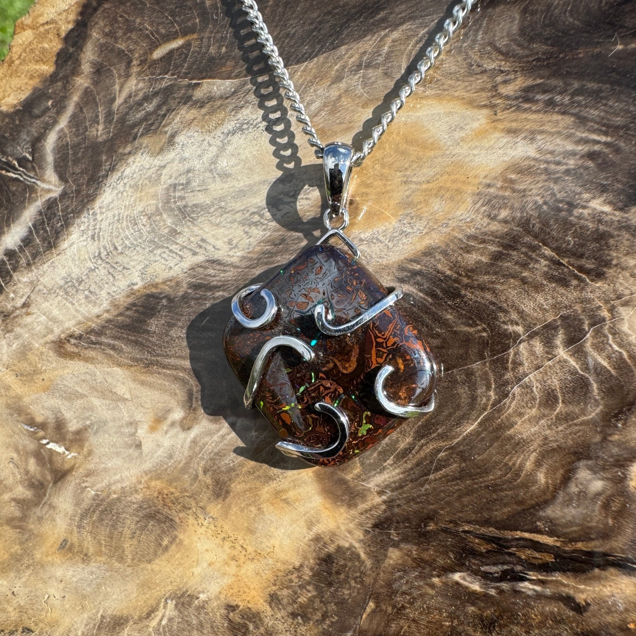 Boulder Spirit ~ 23ct Solid Queensland Boulder Opal 925 Sterling Silver Pendant Necklace