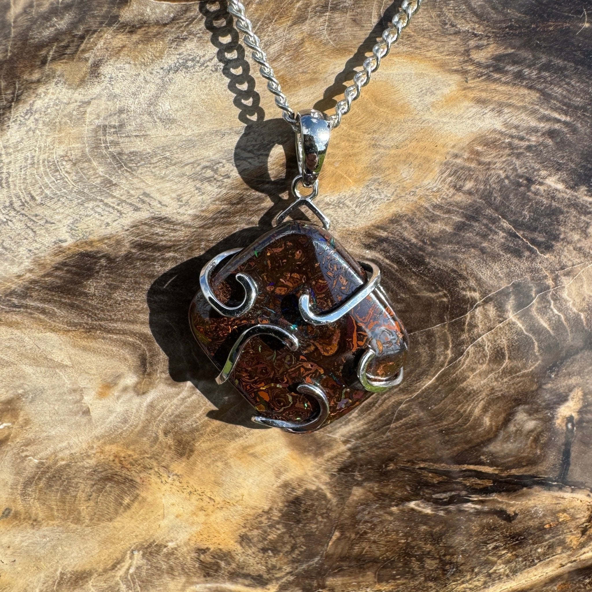 Boulder Spirit ~ 23ct Solid Queensland Boulder Opal 925 Sterling Silver Pendant Necklace
