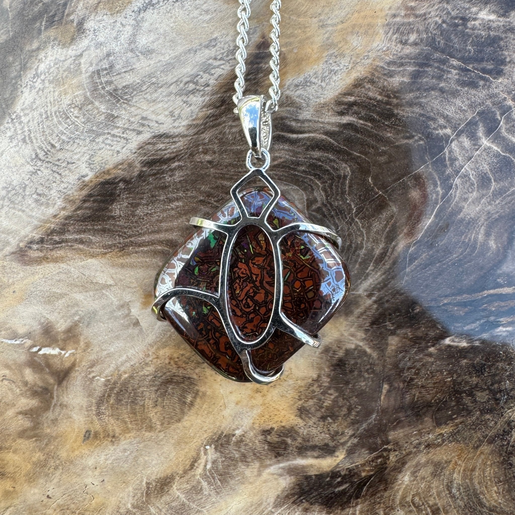 Boulder Spirit ~ 23ct Solid Queensland Boulder Opal 925 Sterling Silver Pendant Necklace
