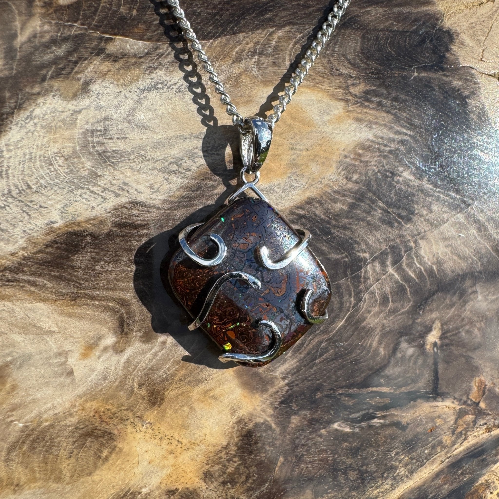 Boulder Spirit ~ 23ct Solid Queensland Boulder Opal 925 Sterling Silver Pendant Necklace