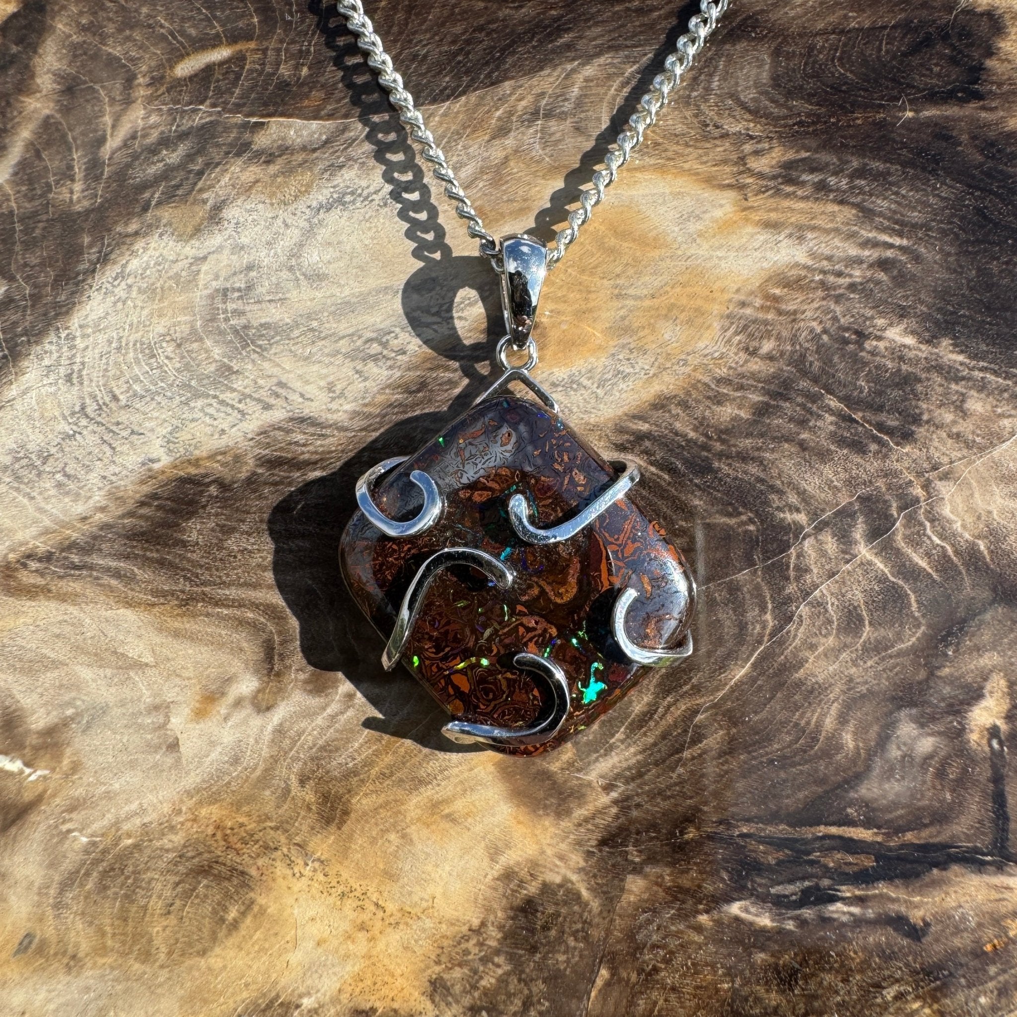 Boulder Spirit ~ 23ct Solid Queensland Boulder Opal 925 Sterling Silver Pendant Necklace