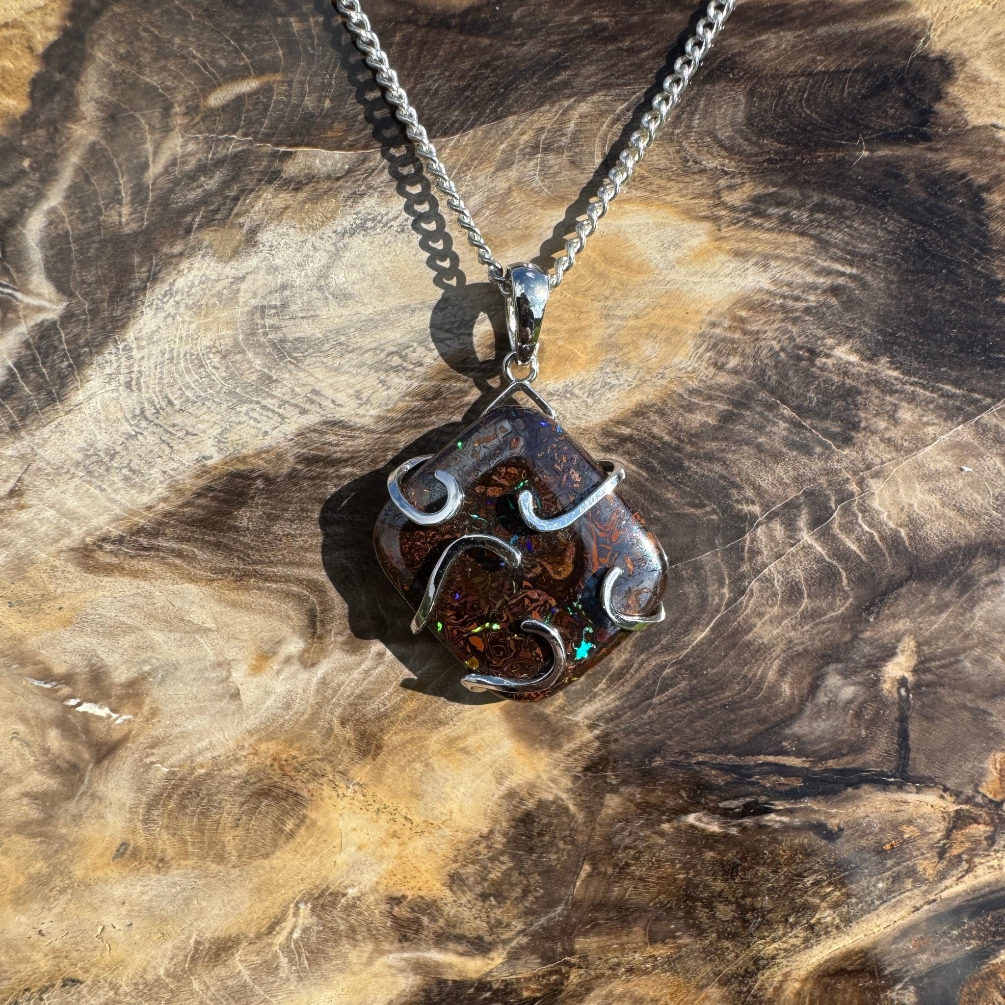 Boulder Spirit ~ 23ct Solid Queensland Boulder Opal 925 Sterling Silver Pendant Necklace