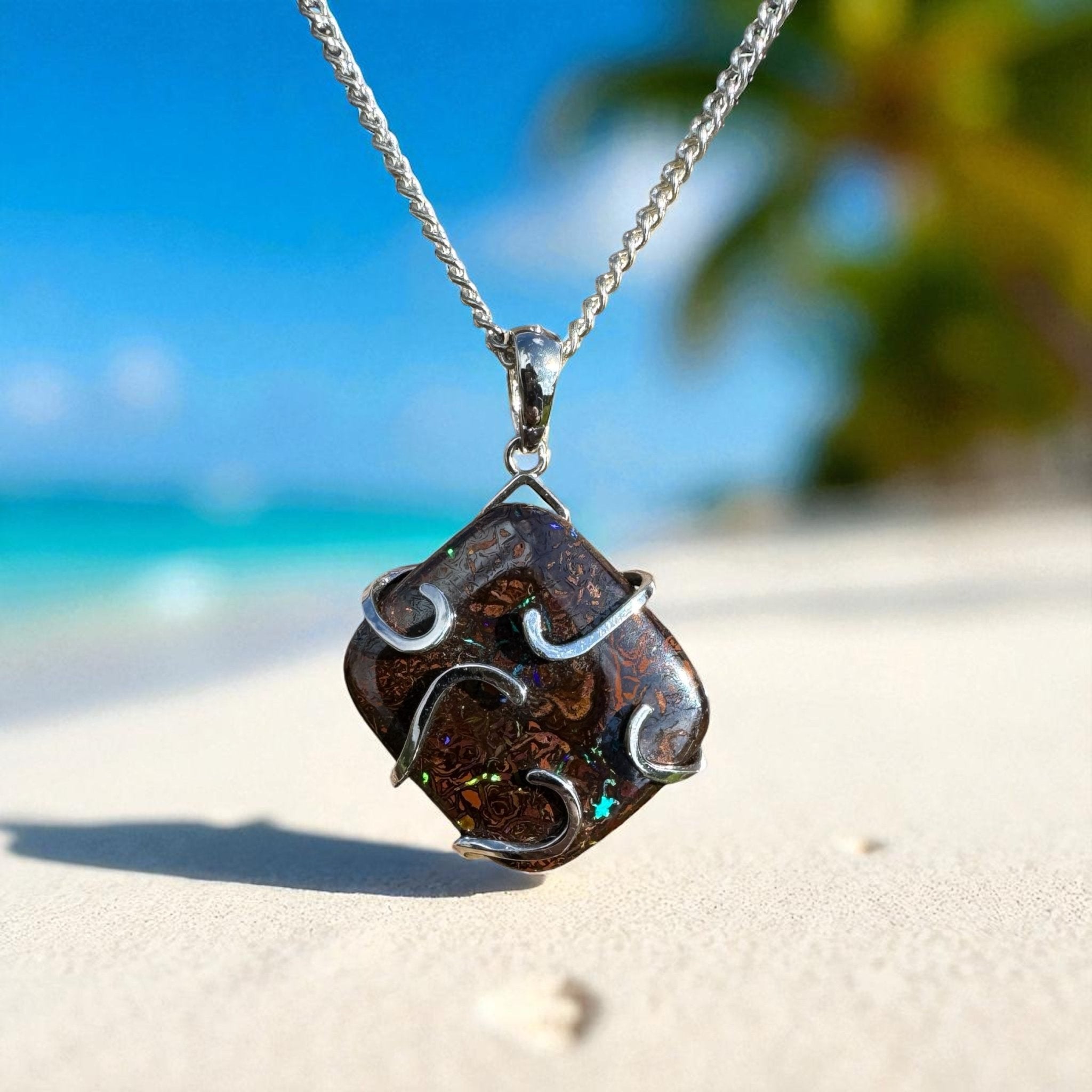 Boulder Spirit ~ 23ct Solid Queensland Boulder Opal 925 Sterling Silver Pendant Necklace