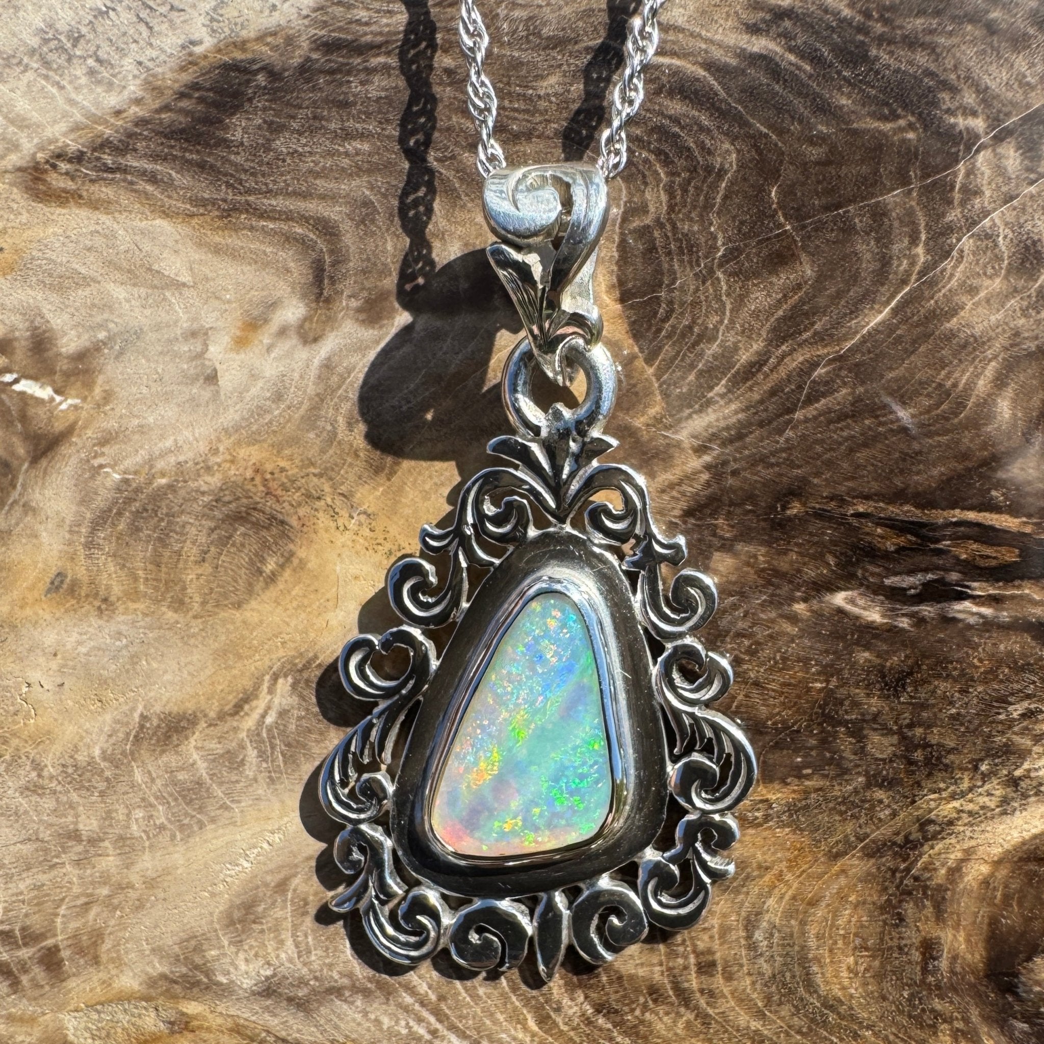 Breakaways Glow – Solid 1.9ct Coober Pedy Crystal Opal 925 Sterling Silver Pendant Necklace