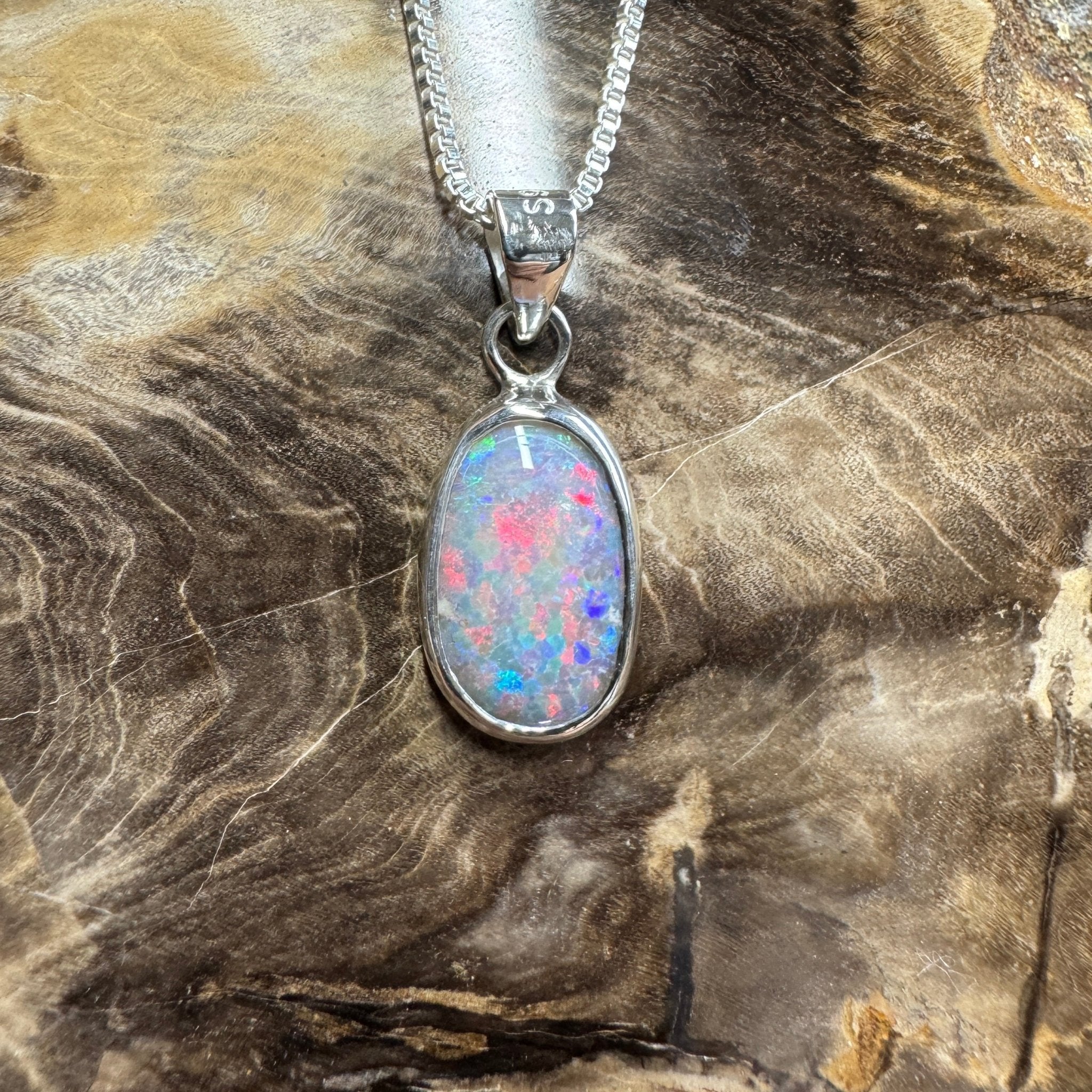 Broken Hill Blaze ~ 2.3ct Solid Lightning Ridge Opal 925 Sterling Silver Pendant Necklace