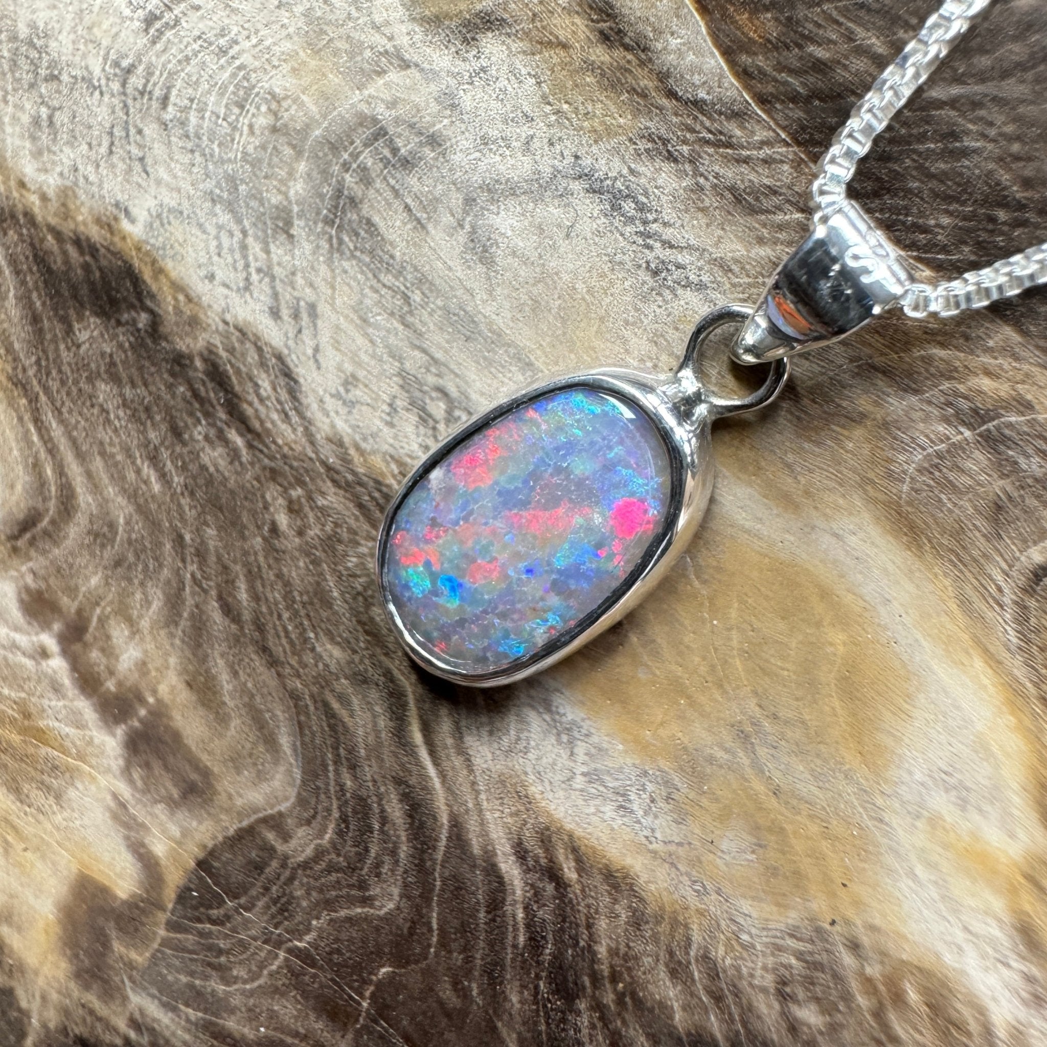 Broken Hill Blaze ~ 2.3ct Solid Lightning Ridge Opal 925 Sterling Silver Pendant Necklace