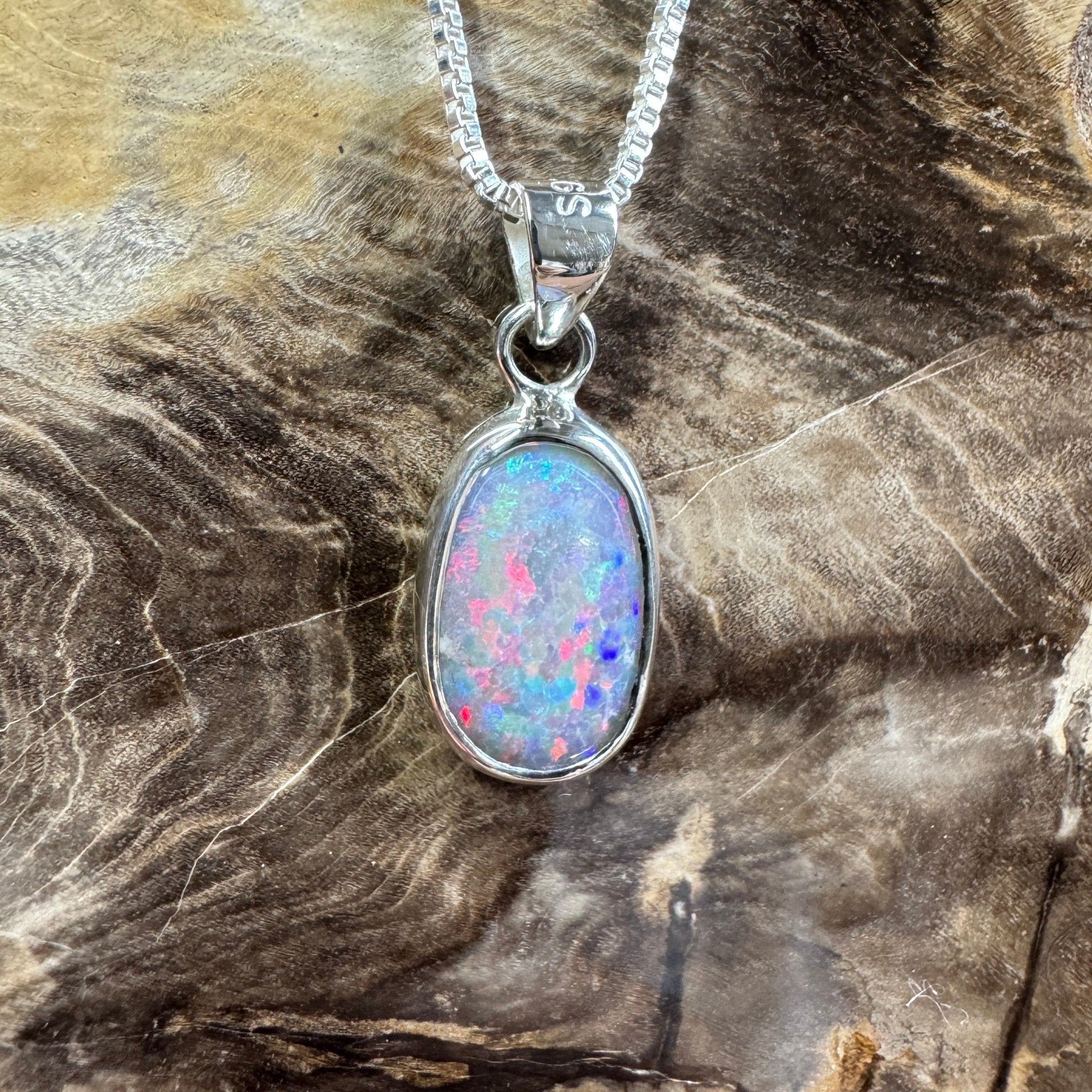 Broken Hill Blaze ~ 2.3ct Solid Lightning Ridge Opal 925 Sterling Silver Pendant Necklace