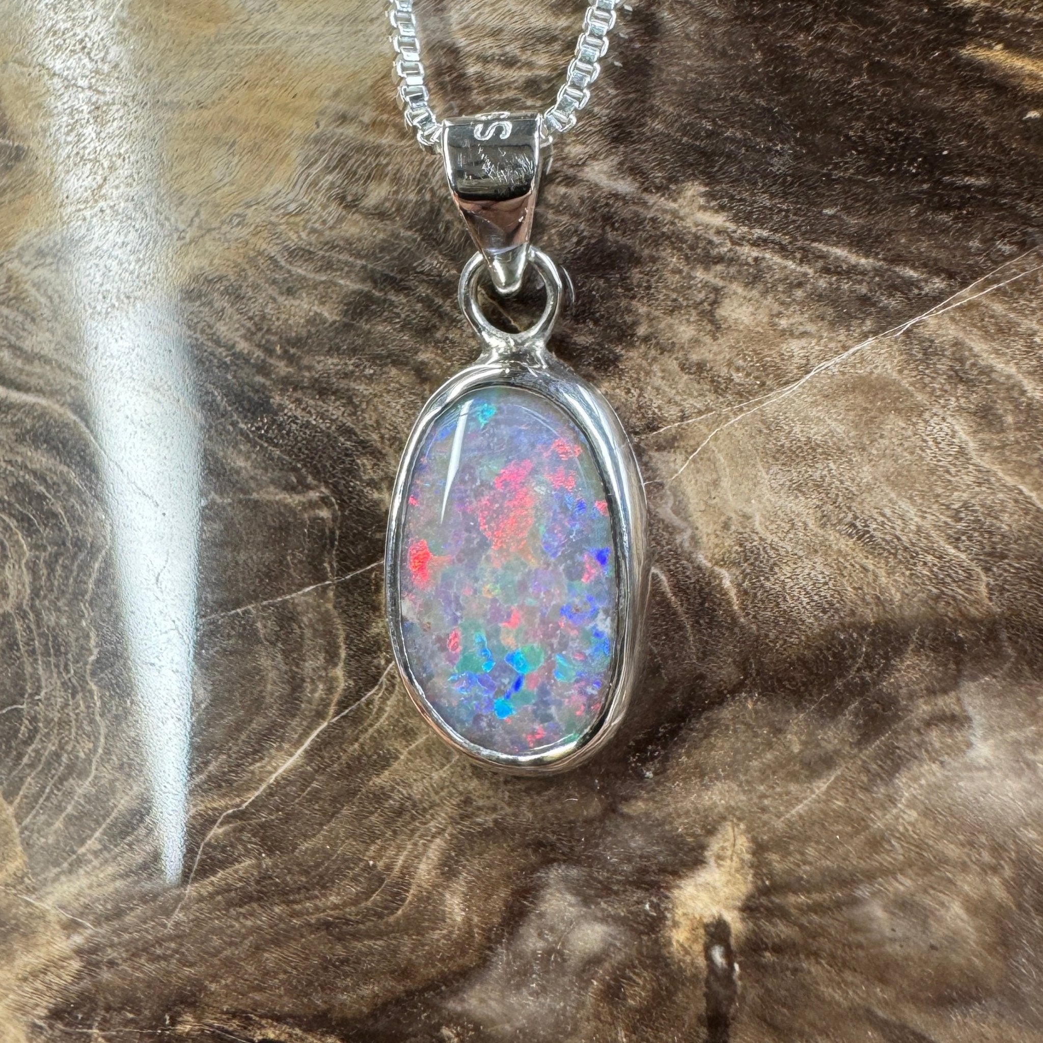 Broken Hill Blaze ~ 2.3ct Solid Lightning Ridge Opal 925 Sterling Silver Pendant Necklace