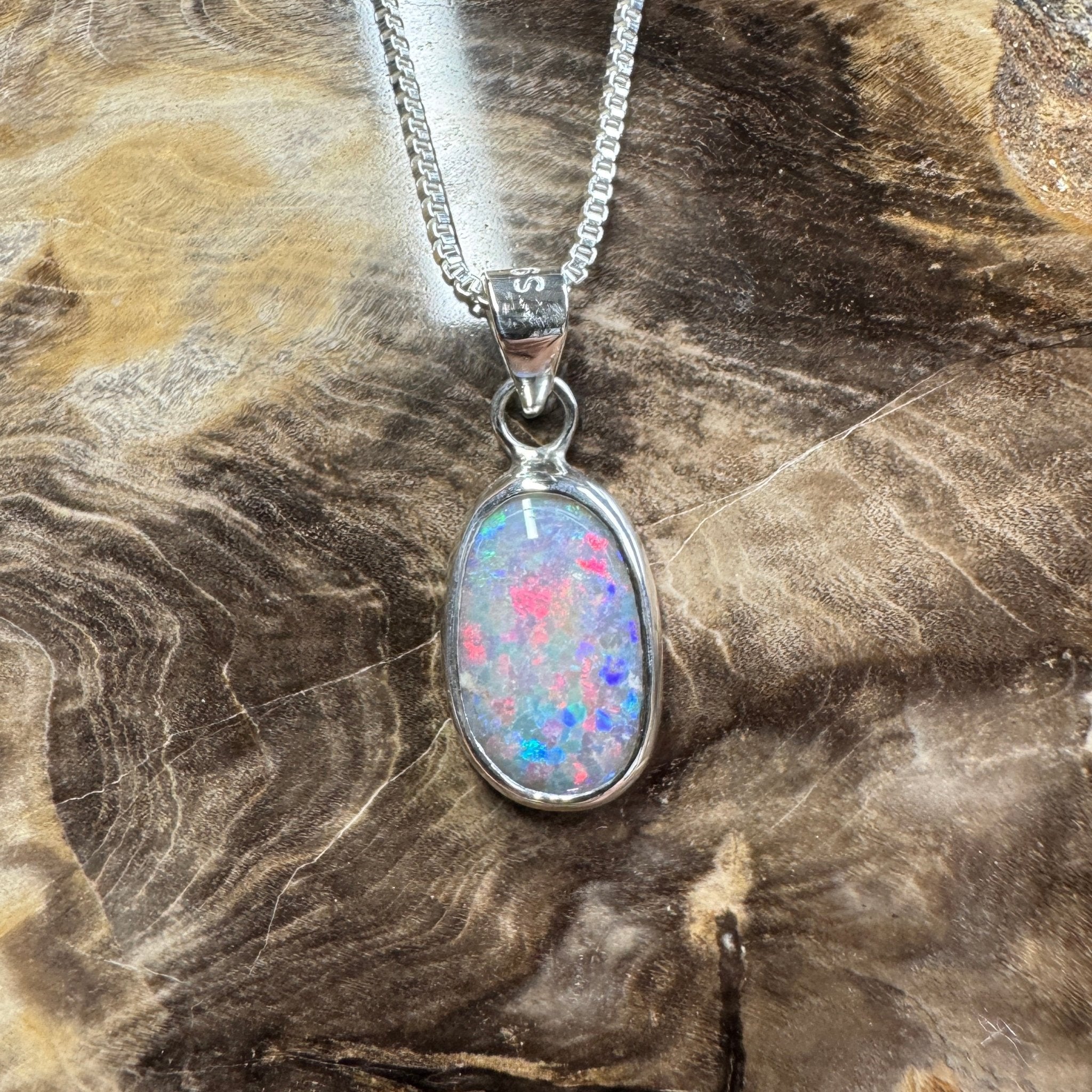 Broken Hill Blaze ~ 2.3ct Solid Lightning Ridge Opal 925 Sterling Silver Pendant Necklace