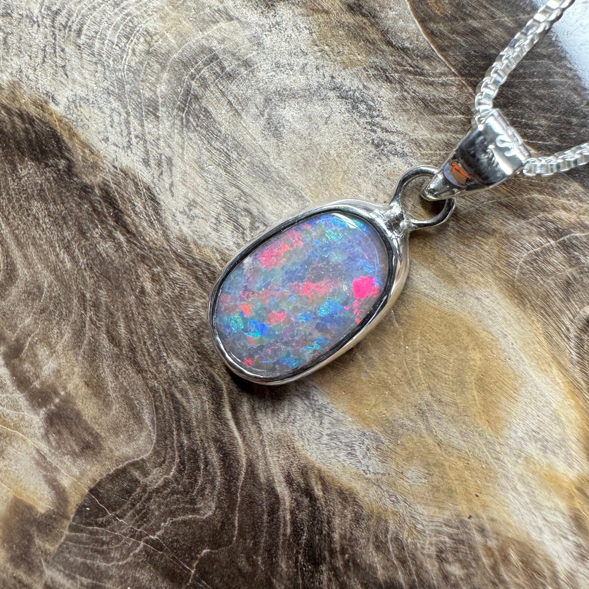 Broken Hill Blaze ~ 2.3ct Solid Lightning Ridge Opal 925 Sterling Silver Pendant Necklace