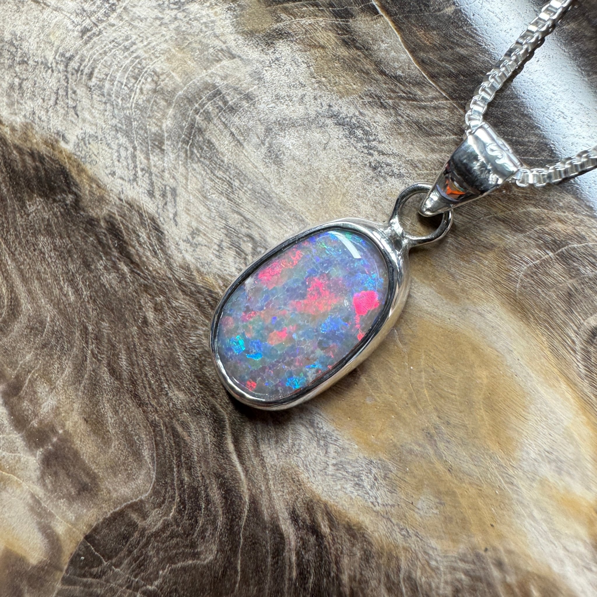 Broken Hill Blaze ~ 2.3ct Solid Lightning Ridge Opal 925 Sterling Silver Pendant Necklace