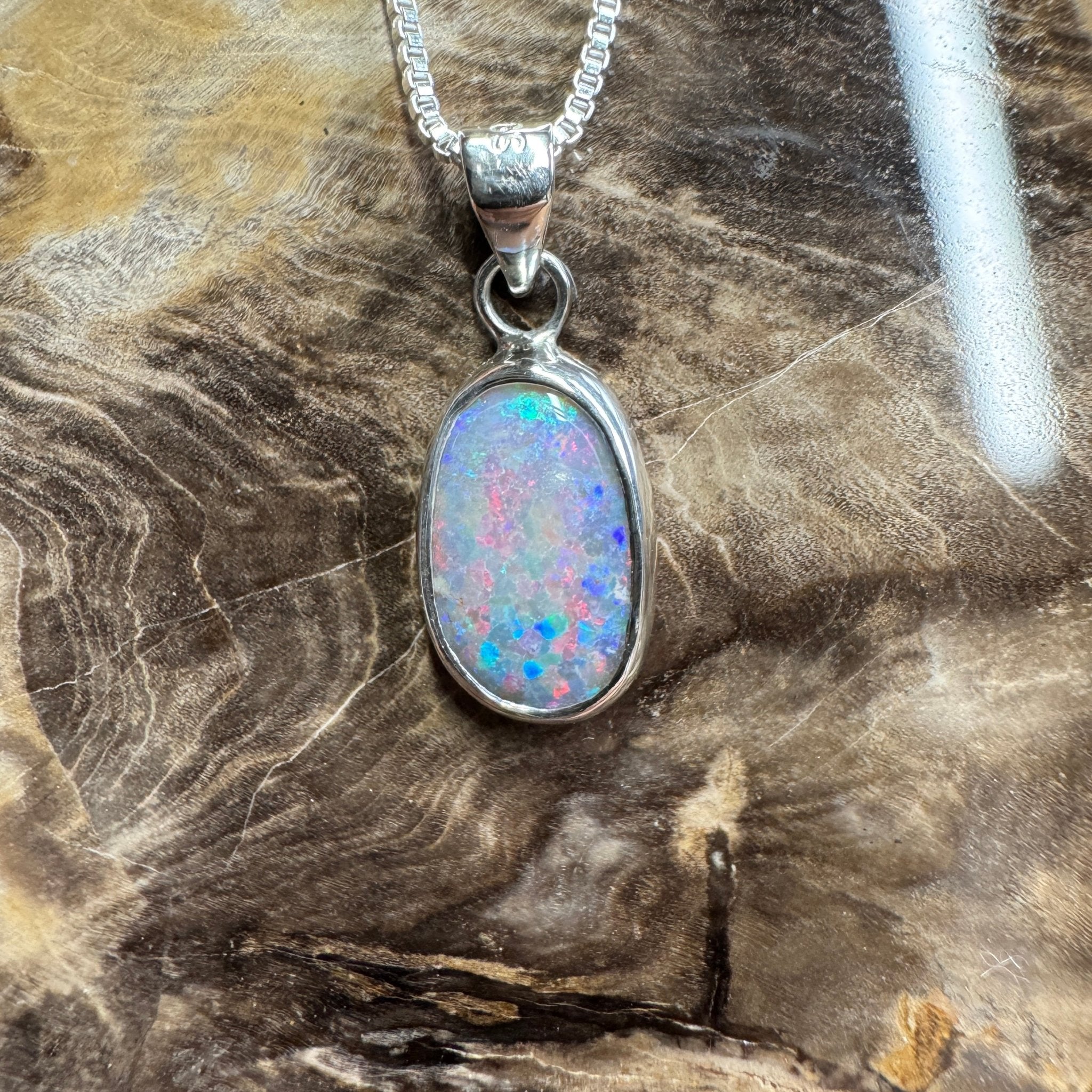 Broken Hill Blaze ~ 2.3ct Solid Lightning Ridge Opal 925 Sterling Silver Pendant Necklace