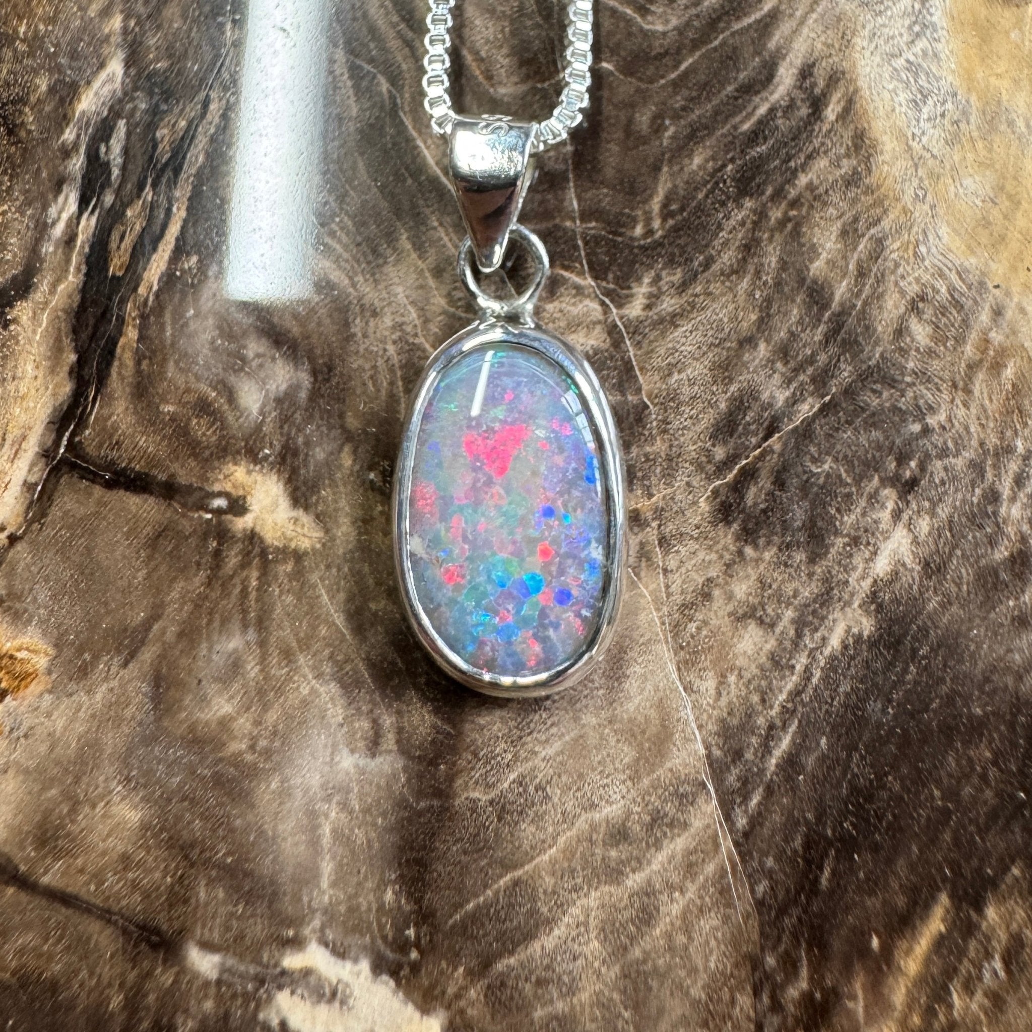 Broken Hill Blaze ~ 2.3ct Solid Lightning Ridge Opal 925 Sterling Silver Pendant Necklace