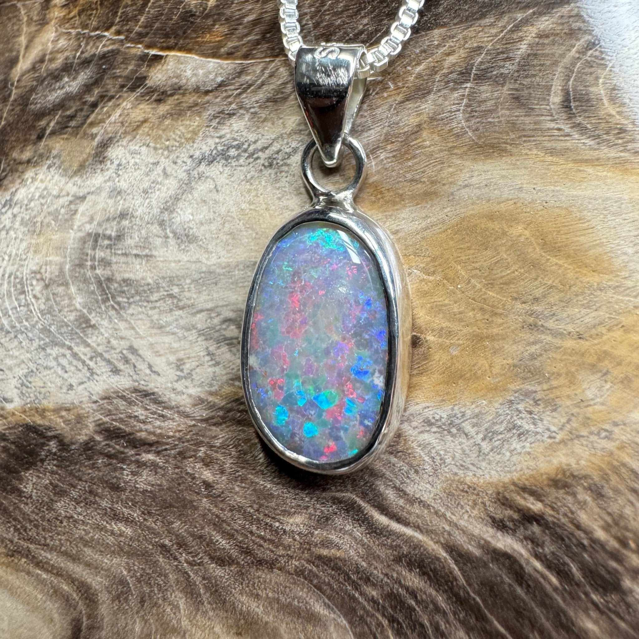 Broken Hill Blaze ~ 2.3ct Solid Lightning Ridge Opal 925 Sterling Silver Pendant Necklace