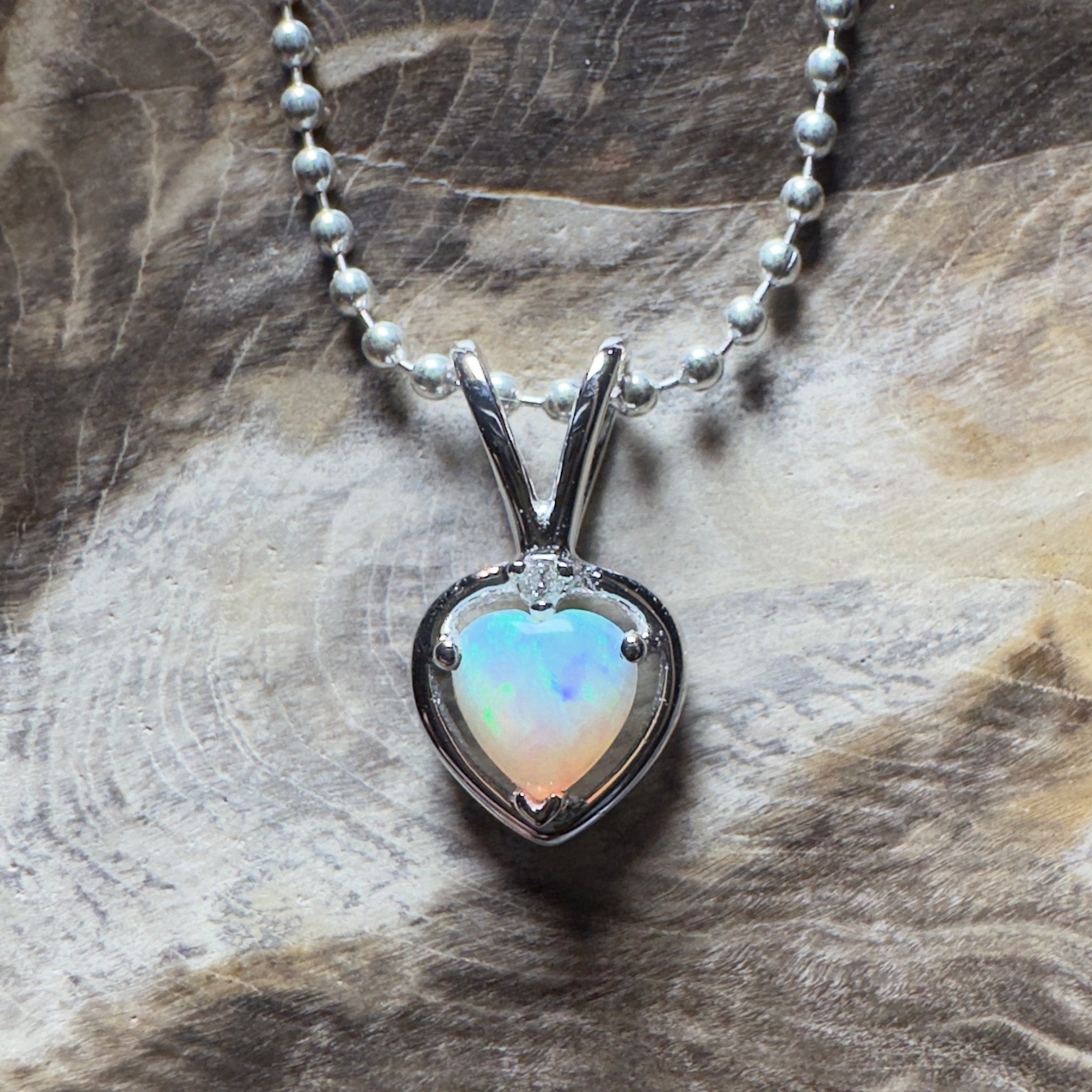 Bruny Isle Heart ~ 0.3ct Coober Pedy Crystal Opal 9ct White Gold Pendant