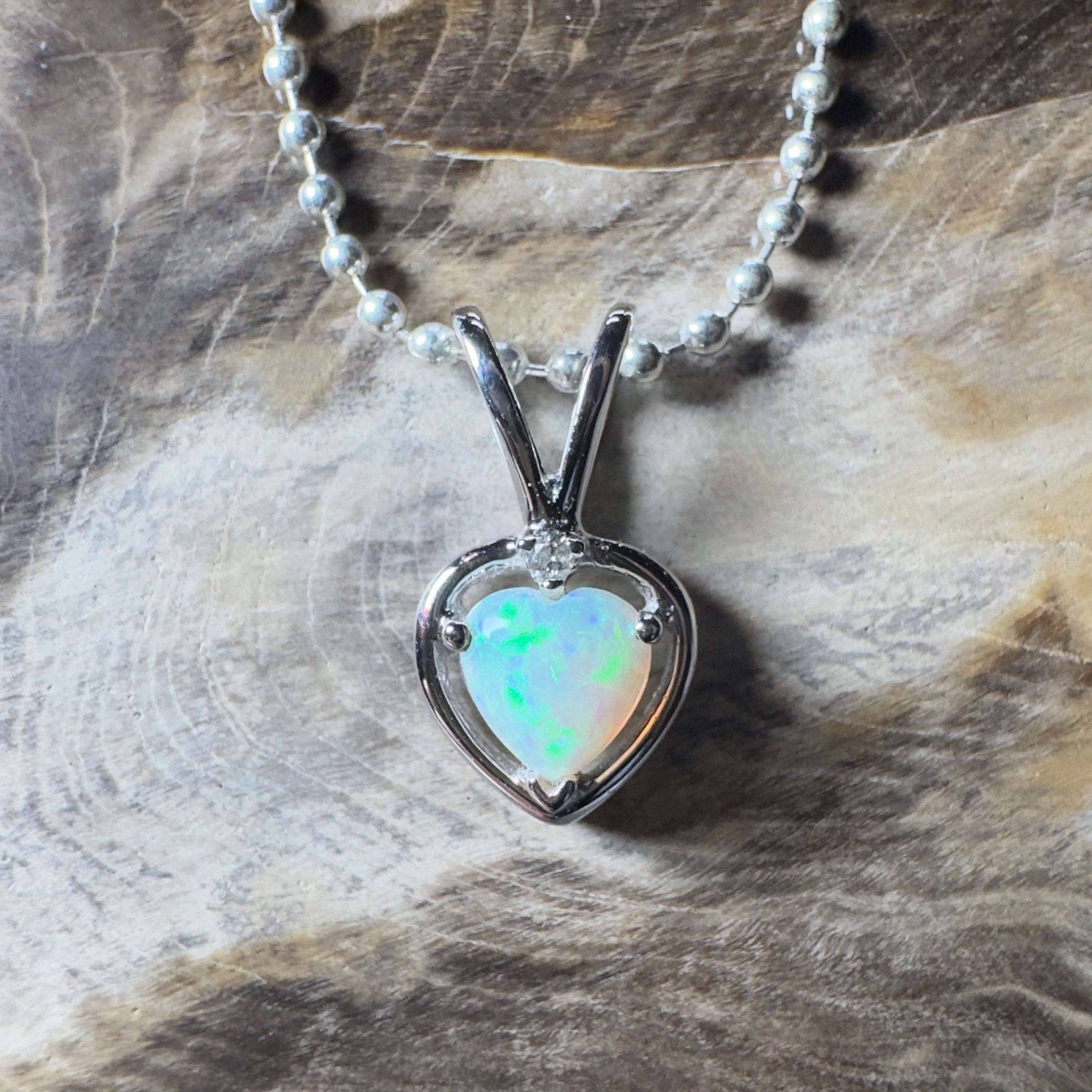 Bruny Isle Heart ~ 0.3ct Coober Pedy Crystal Opal 9ct White Gold Pendant