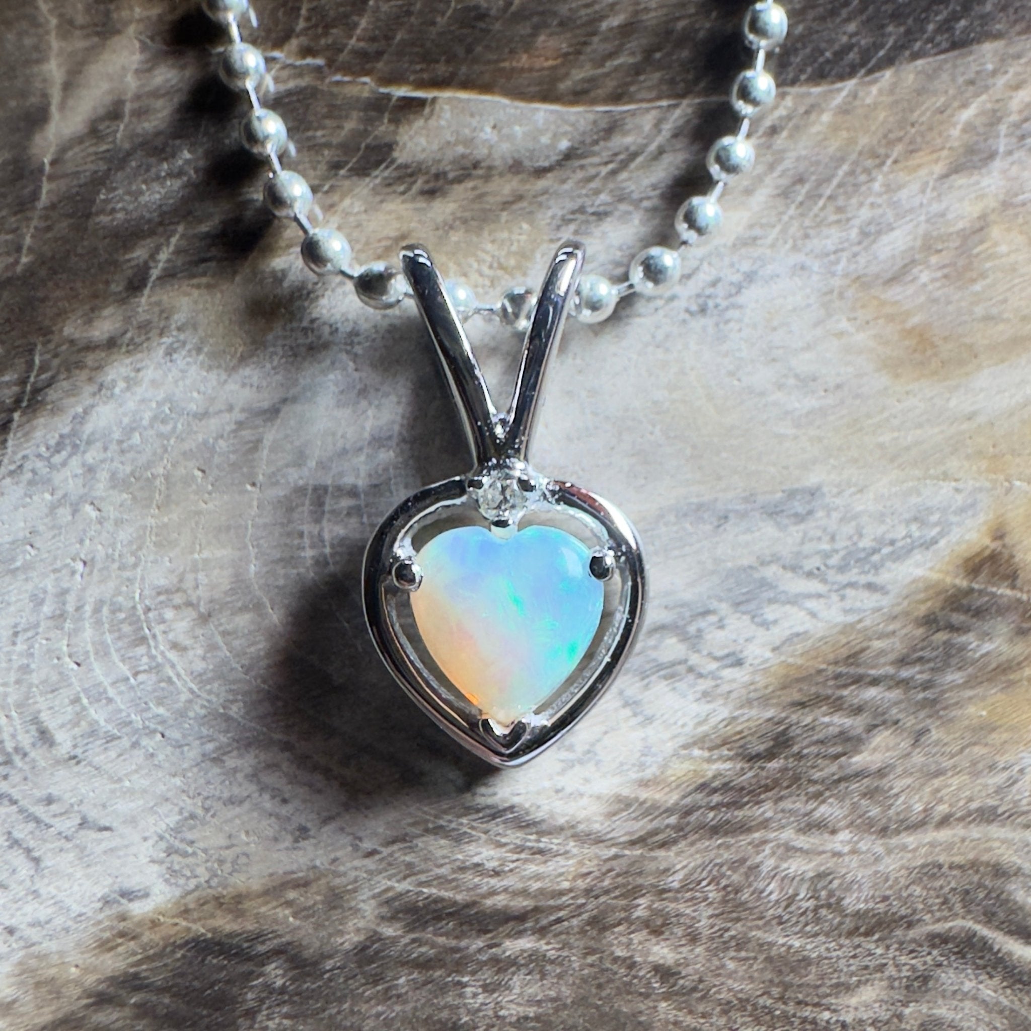 Bruny Isle Heart ~ 0.3ct Coober Pedy Crystal Opal 9ct White Gold Pendant