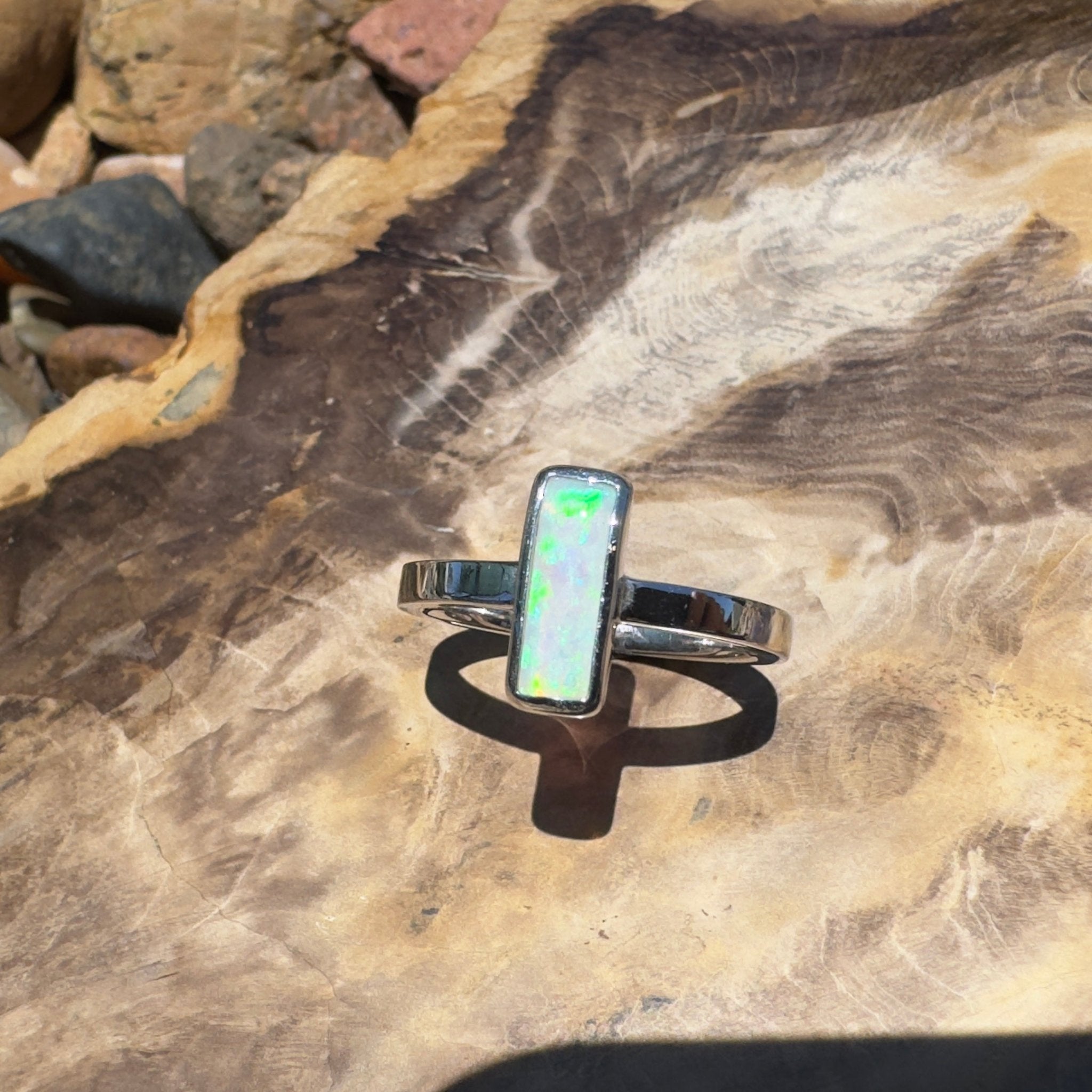 Bruny Tide Glow – 0.9ct Lightning Ridge Crystal Opal 925 Silver Ring