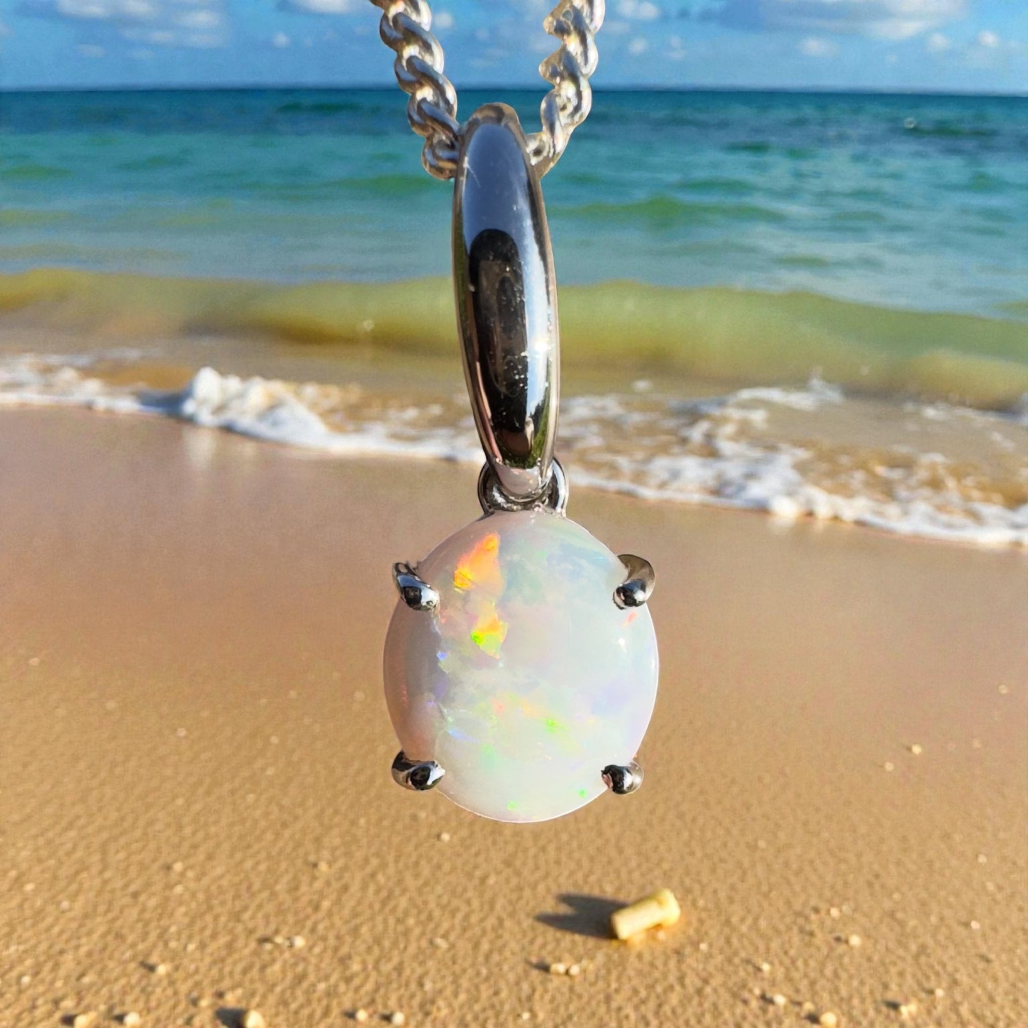 Bunbury Shore Fire – 1ct Coober Pedy Opal 925 Silver Pendant