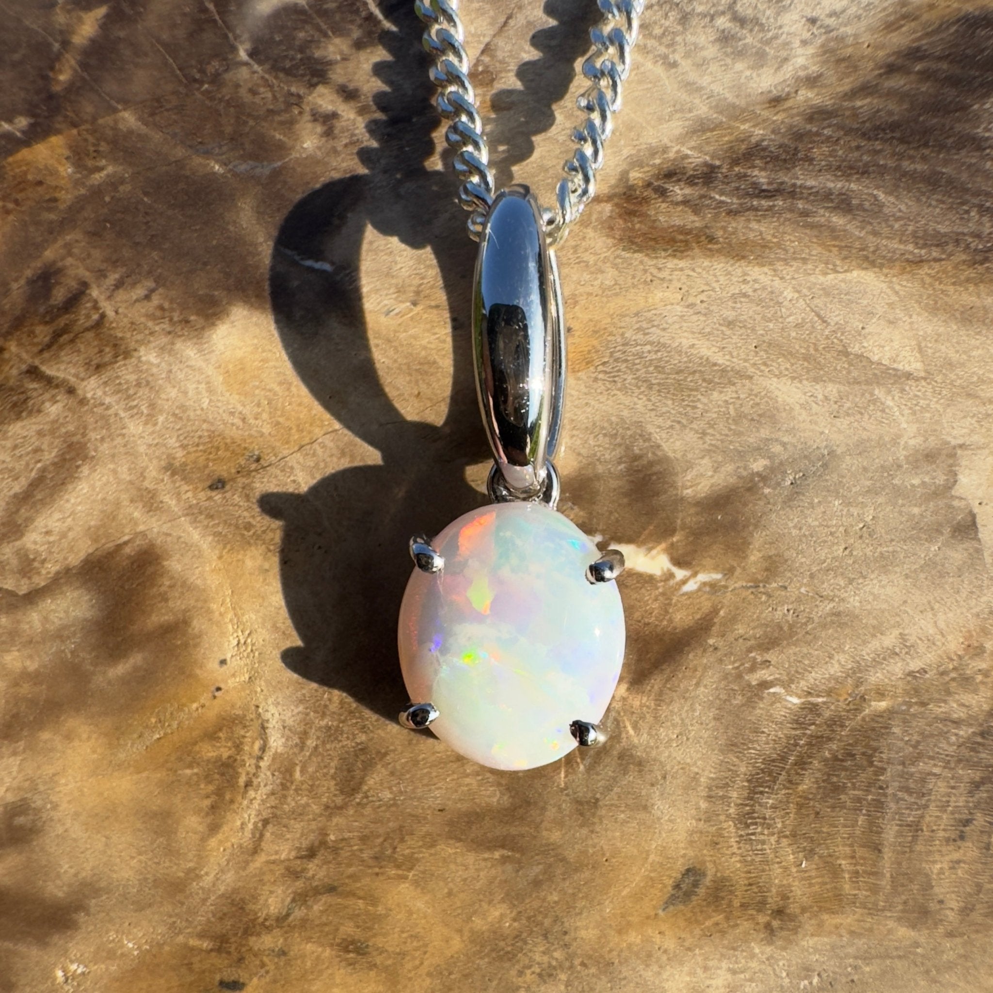 Bunbury Shore Fire – 1ct Coober Pedy Opal 925 Silver Pendant