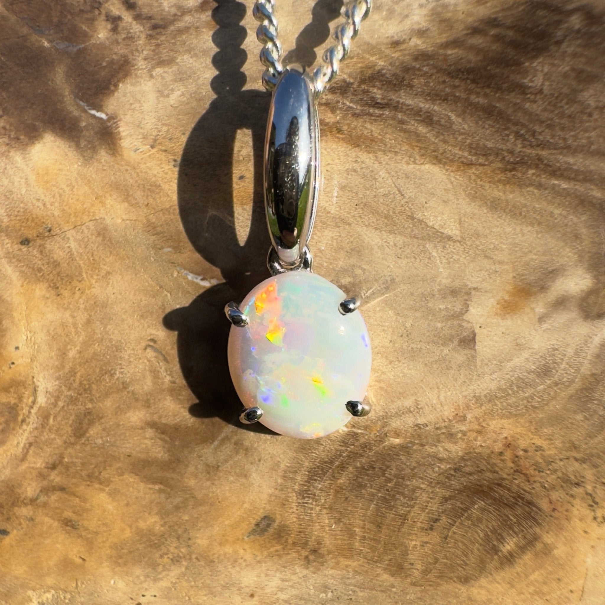 Bunbury Shore Fire – 1ct Coober Pedy Opal 925 Silver Pendant