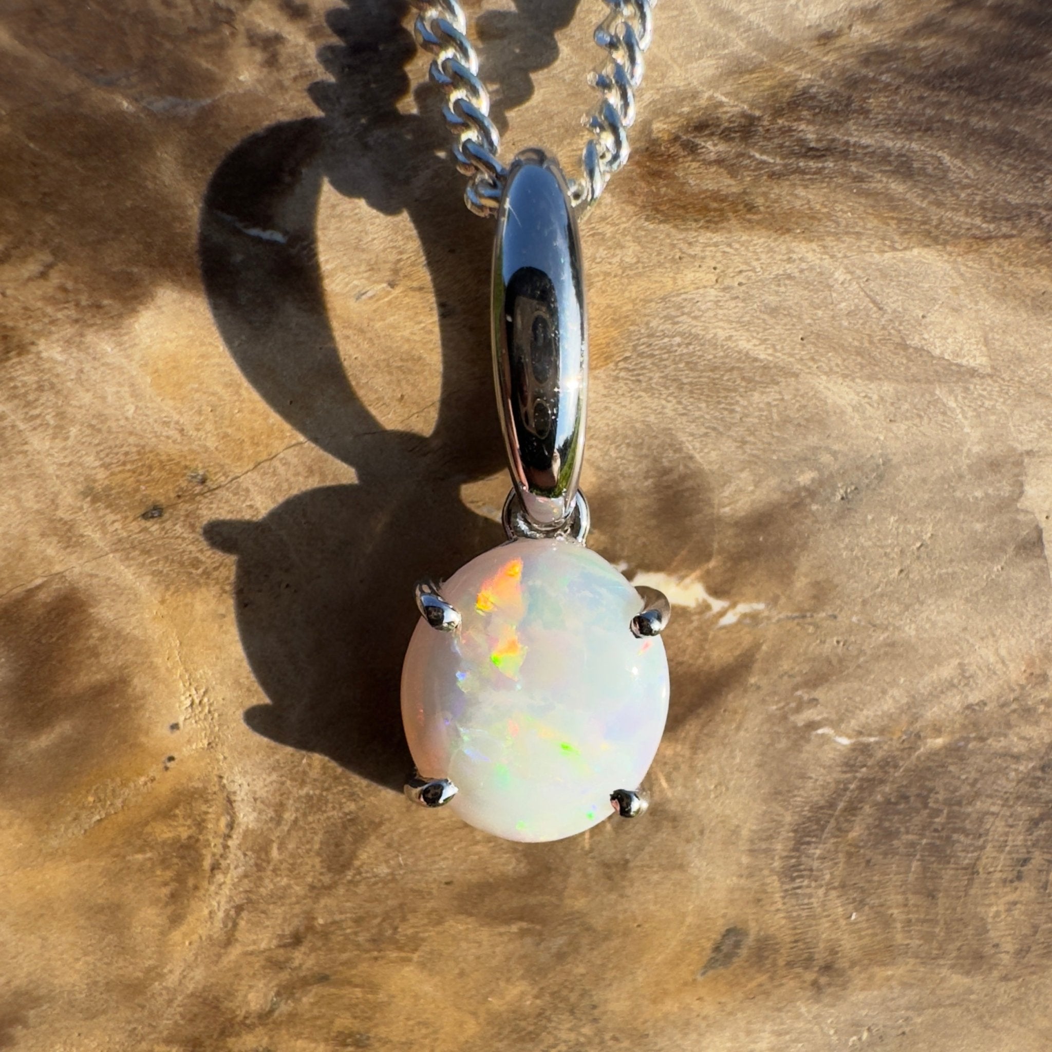 Bunbury Shore Fire – 1ct Coober Pedy Opal 925 Silver Pendant