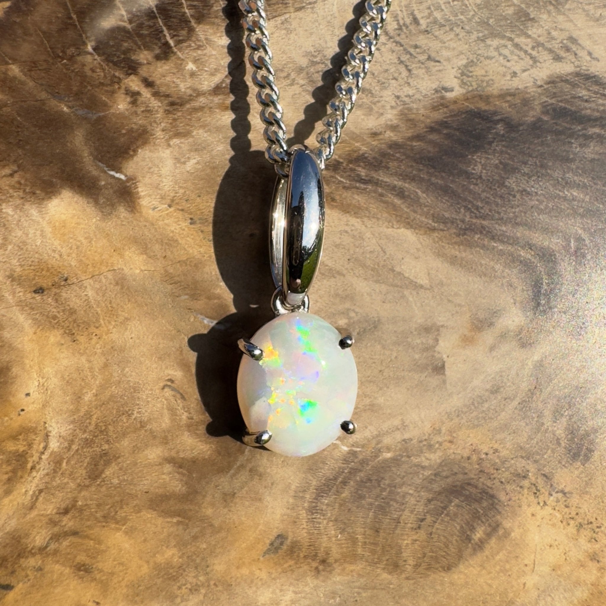 Bunbury Shore Fire – 1ct Coober Pedy Opal 925 Silver Pendant