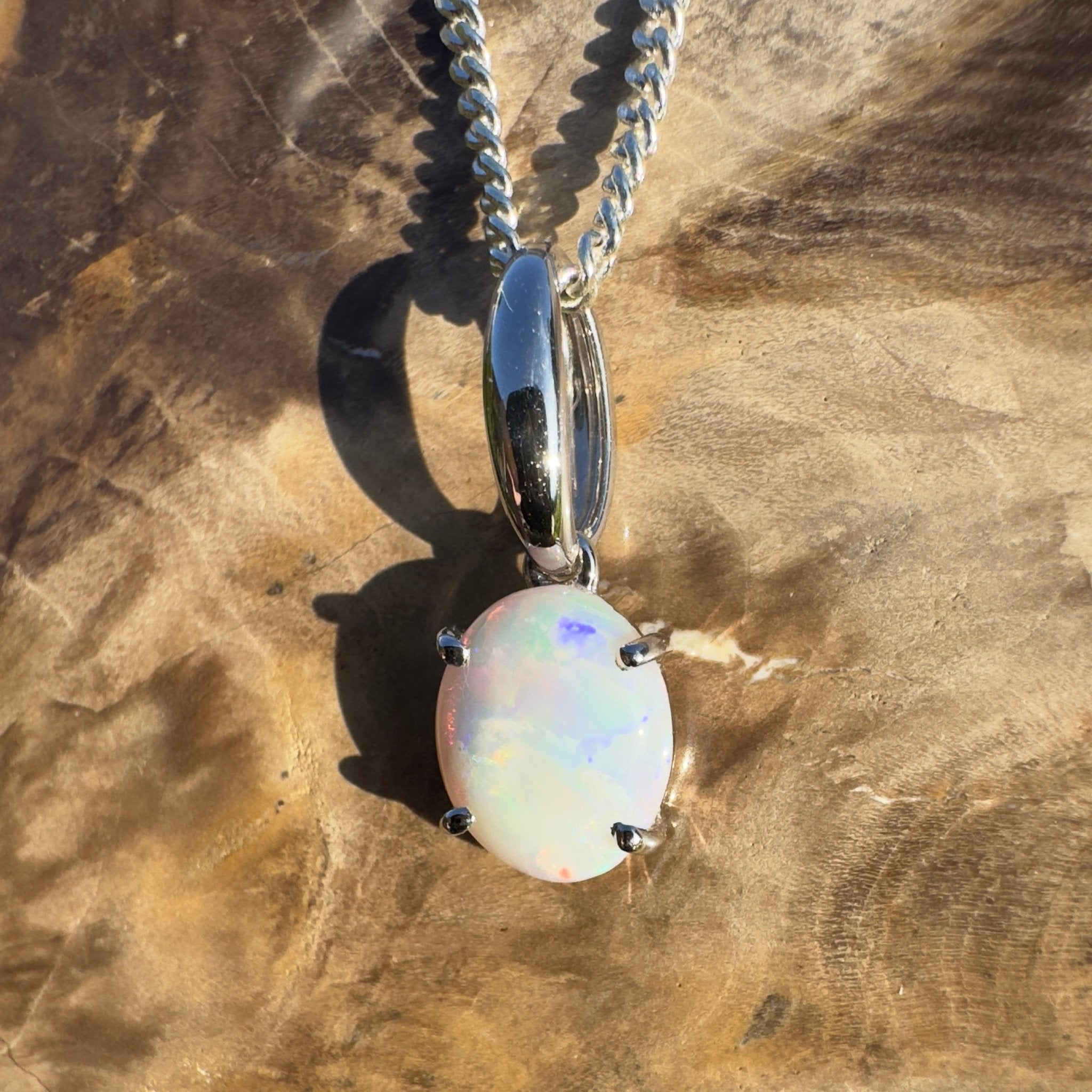 Bunbury Shore Fire – 1ct Coober Pedy Opal 925 Silver Pendant
