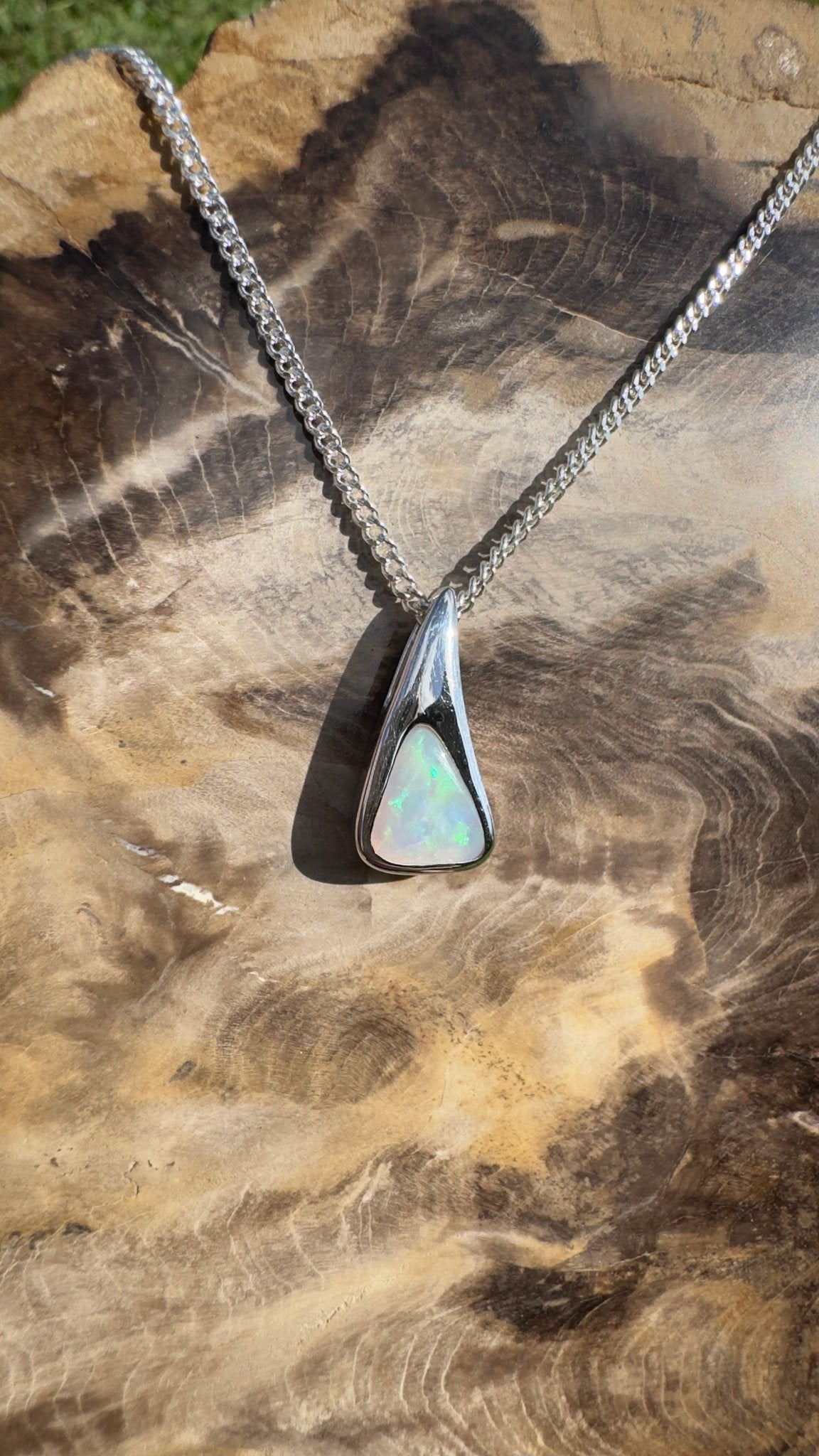 Bunjil’s Sky ~ 1.2ct Solid Coober Pedy Crystal Opal 925 Sterling Silver Pendant Necklace