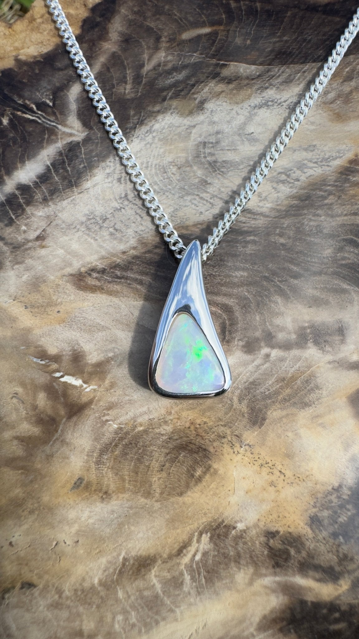 Bunjil’s Sky ~ 1.2ct Solid Coober Pedy Crystal Opal 925 Sterling Silver Pendant Necklace