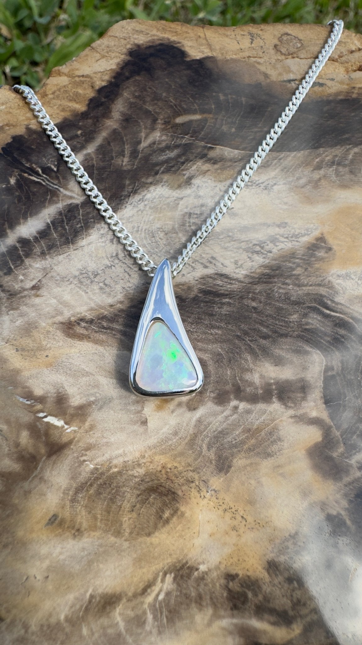 Bunjil’s Sky ~ 1.2ct Solid Coober Pedy Crystal Opal 925 Sterling Silver Pendant Necklace