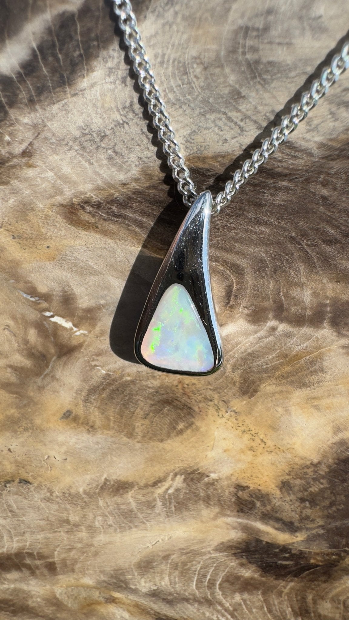 Bunjil’s Sky ~ 1.2ct Solid Coober Pedy Crystal Opal 925 Sterling Silver Pendant Necklace