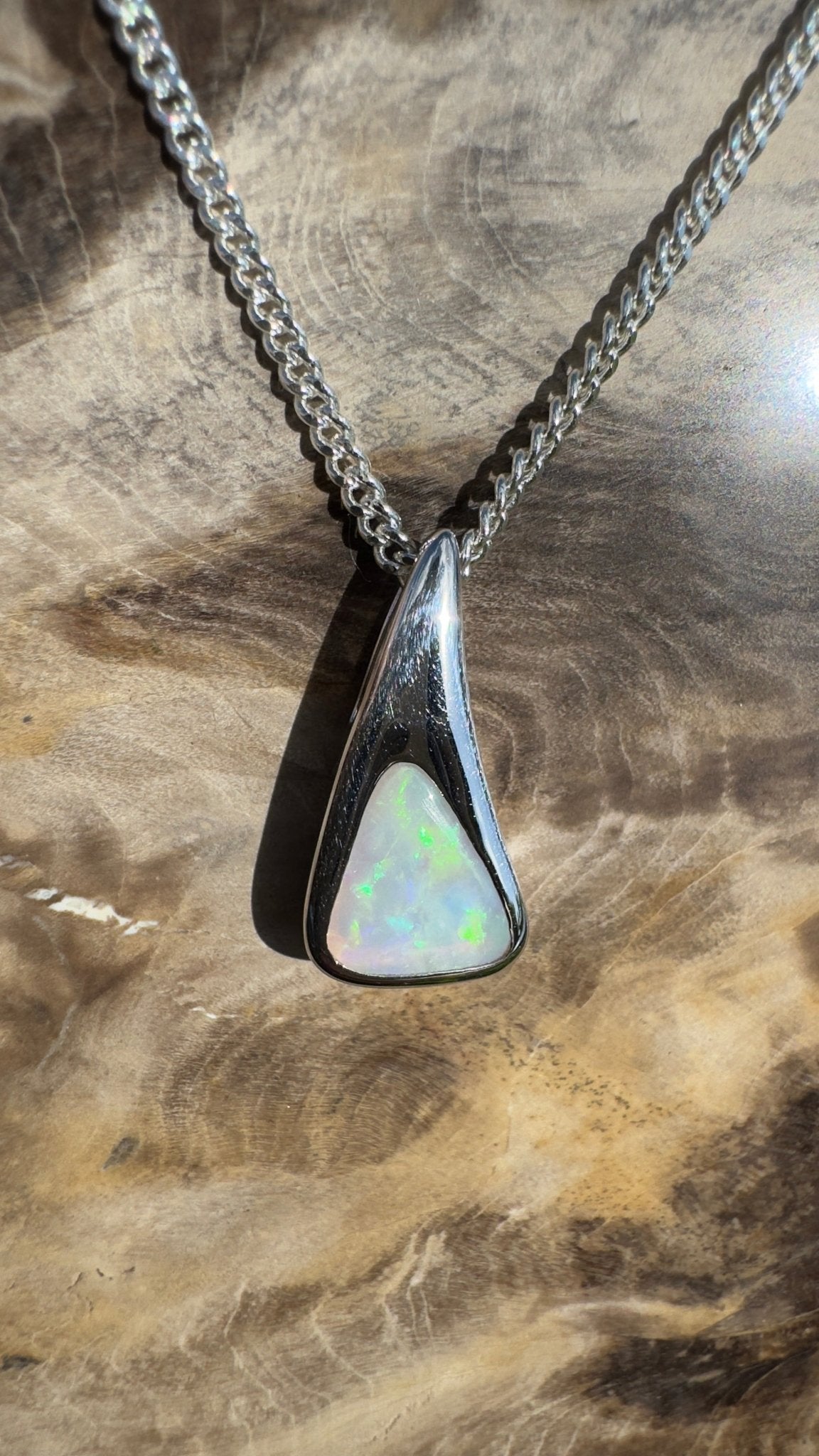 Bunjil’s Sky ~ 1.2ct Solid Coober Pedy Crystal Opal 925 Sterling Silver Pendant Necklace