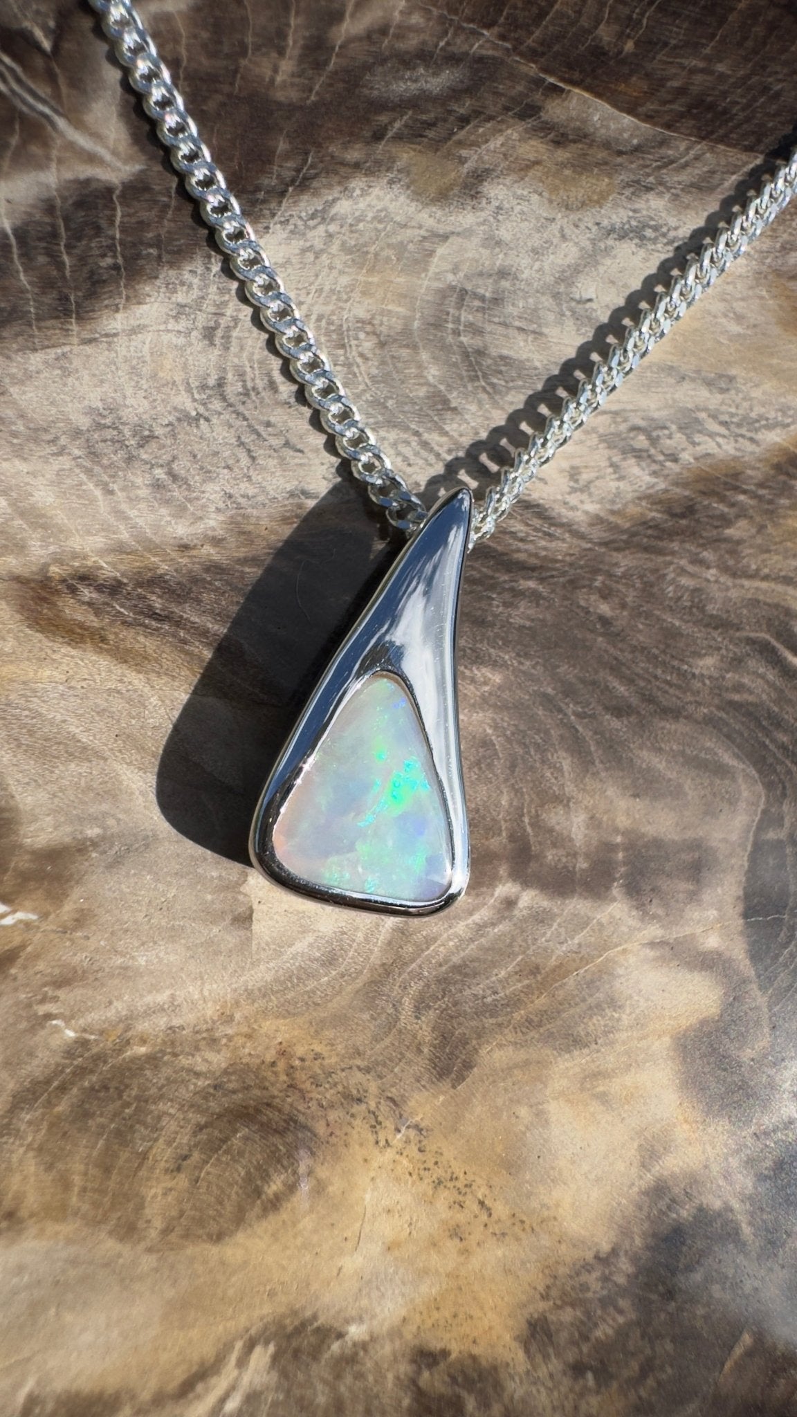 Bunjil’s Sky ~ 1.2ct Solid Coober Pedy Crystal Opal 925 Sterling Silver Pendant Necklace
