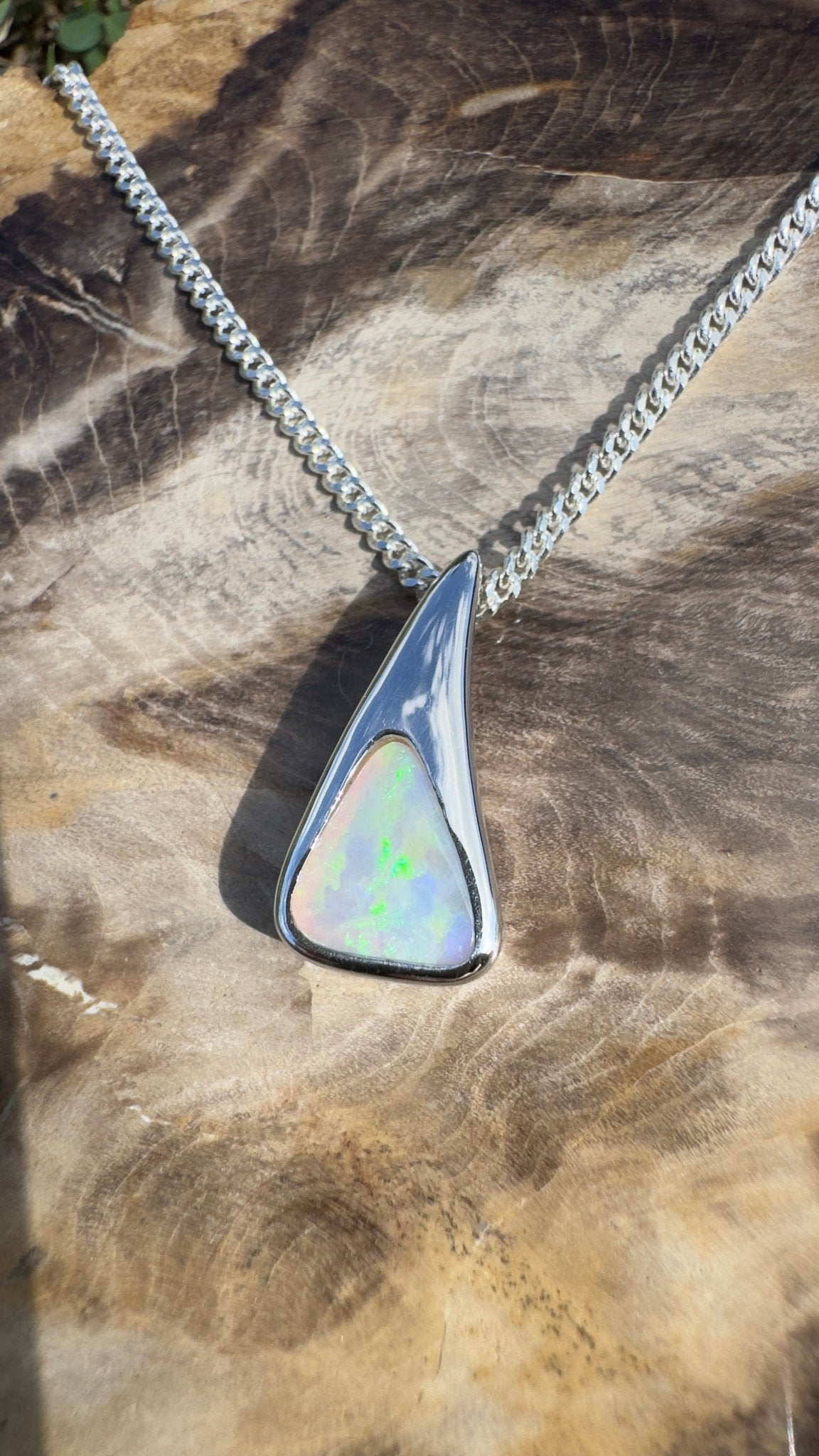 Bunjil’s Sky ~ 1.2ct Solid Coober Pedy Crystal Opal 925 Sterling Silver Pendant Necklace
