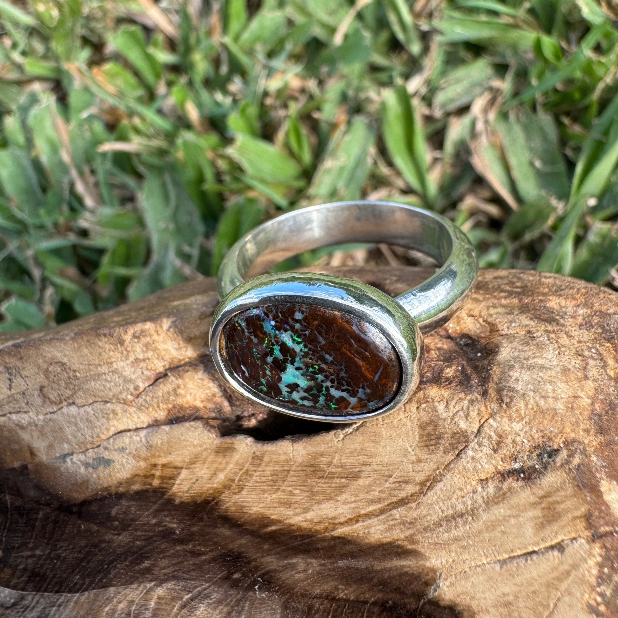 Burdekin Horizon ~ 5.9ct Solid Queensland Boulder Opal 925 Sterling Silver Ring