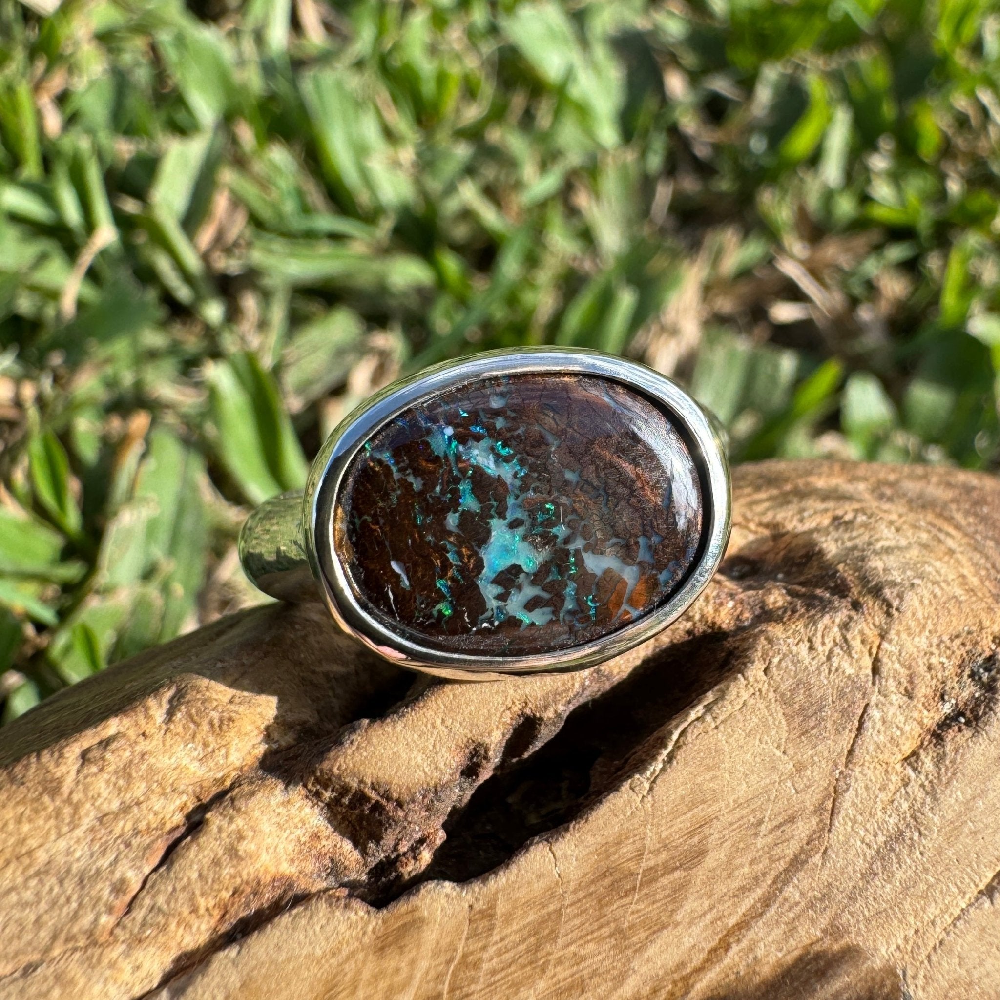 Burdekin Horizon ~ 5.9ct Solid Queensland Boulder Opal 925 Sterling Silver Ring