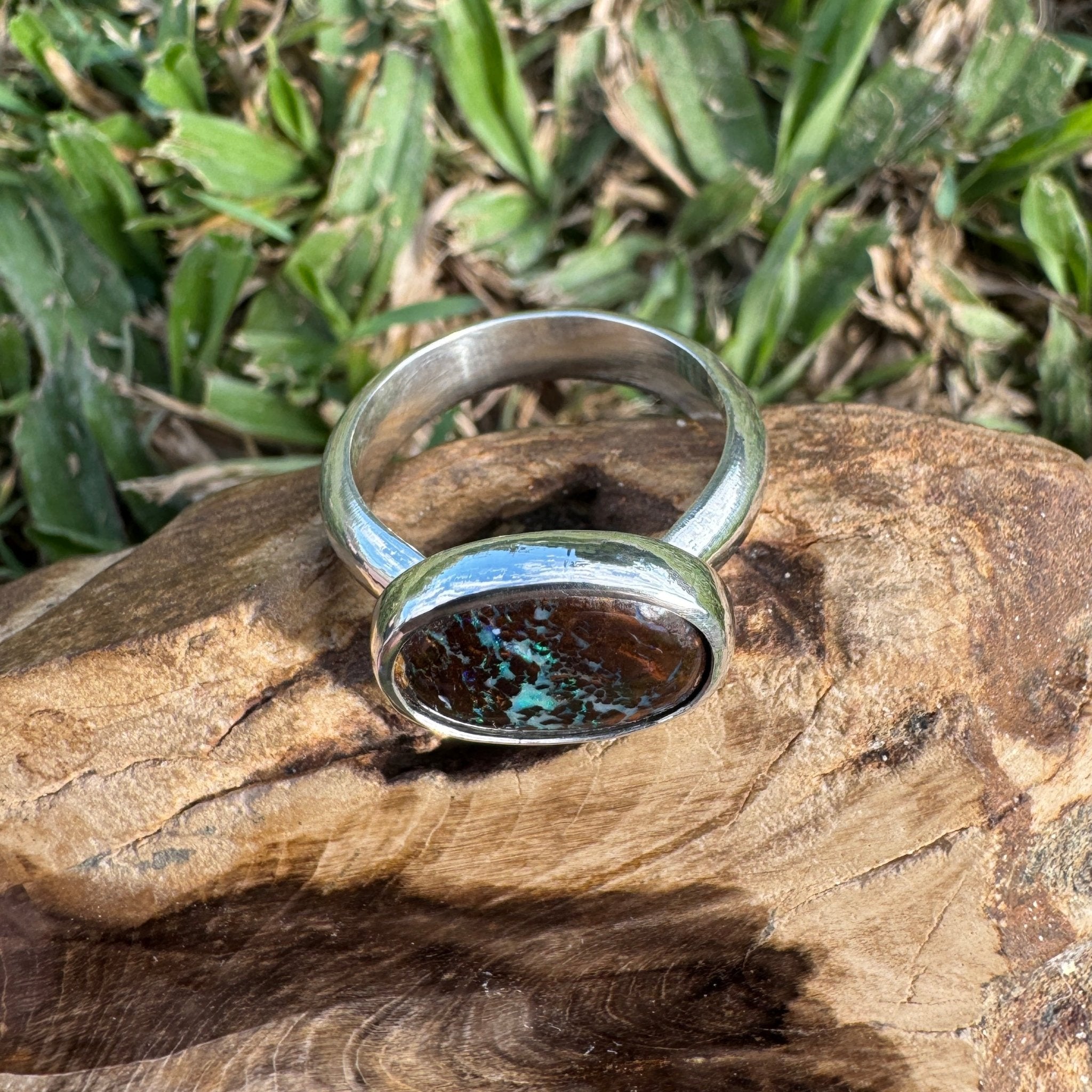Burdekin Horizon ~ 5.9ct Solid Queensland Boulder Opal 925 Sterling Silver Ring