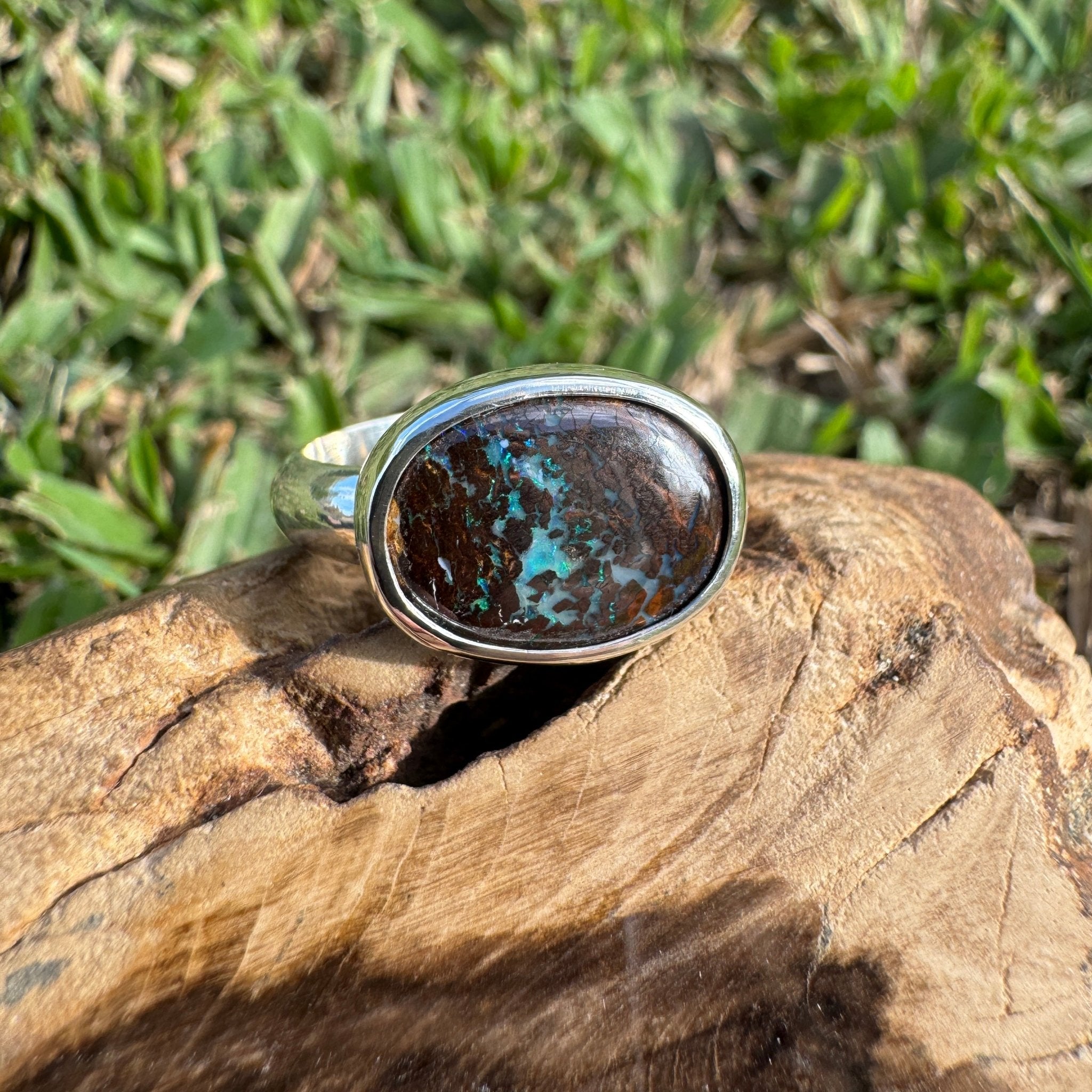 Burdekin Horizon ~ 5.9ct Solid Queensland Boulder Opal 925 Sterling Silver Ring