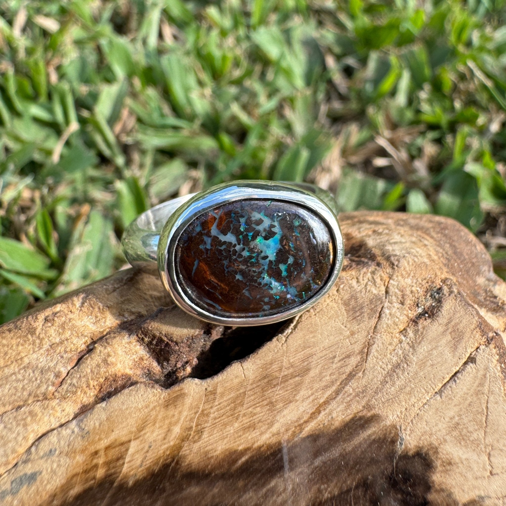 Burdekin Horizon ~ 5.9ct Solid Queensland Boulder Opal 925 Sterling Silver Ring