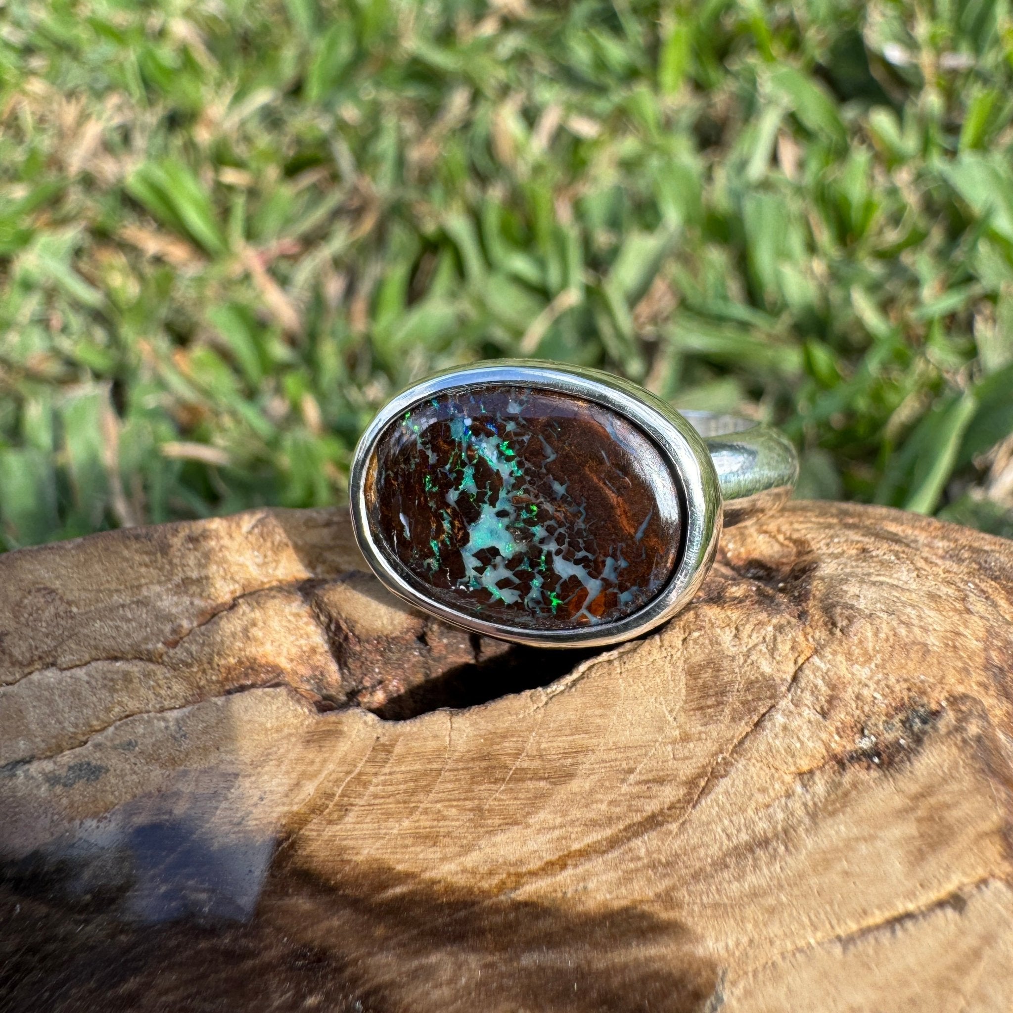 Burdekin Horizon ~ 5.9ct Solid Queensland Boulder Opal 925 Sterling Silver Ring