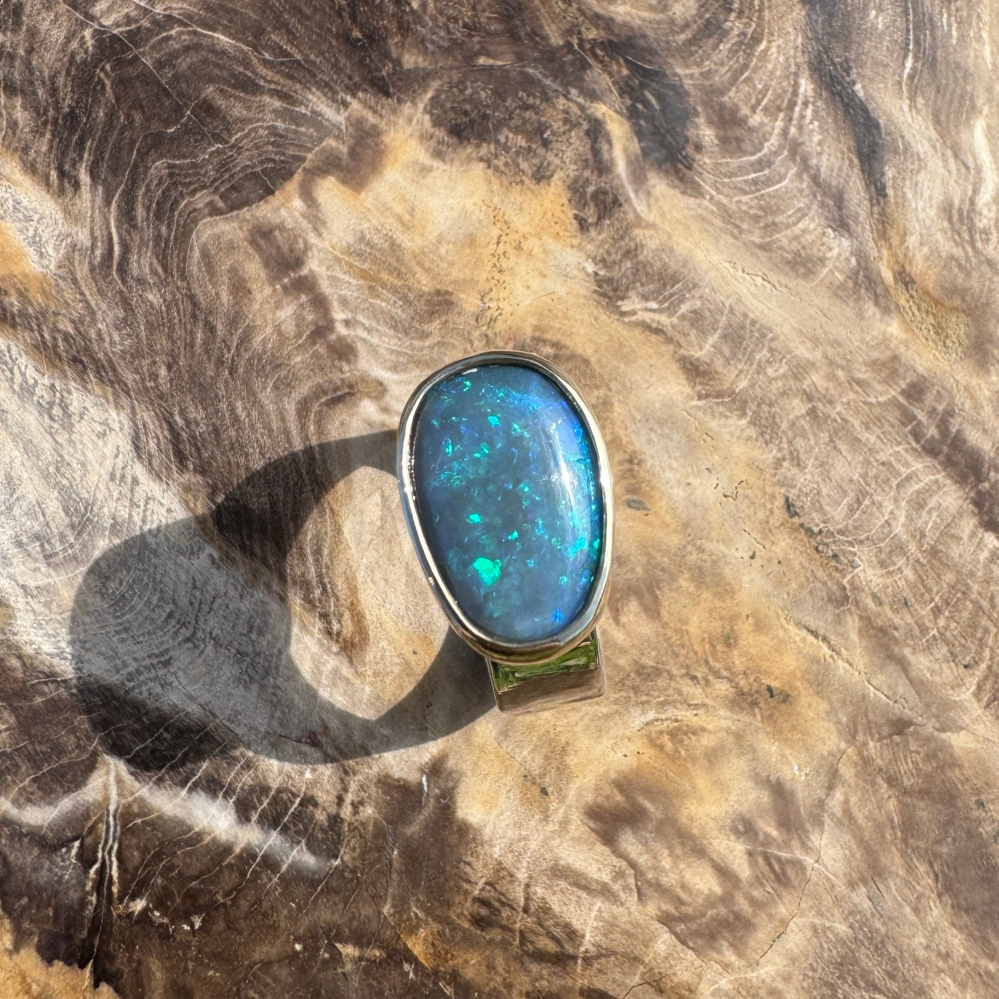 Byron Bay Break - 7.1ct Solid Lightning Ridge Opal Two - Tone 9ct Gold & 925 Sterling Silver Ring
