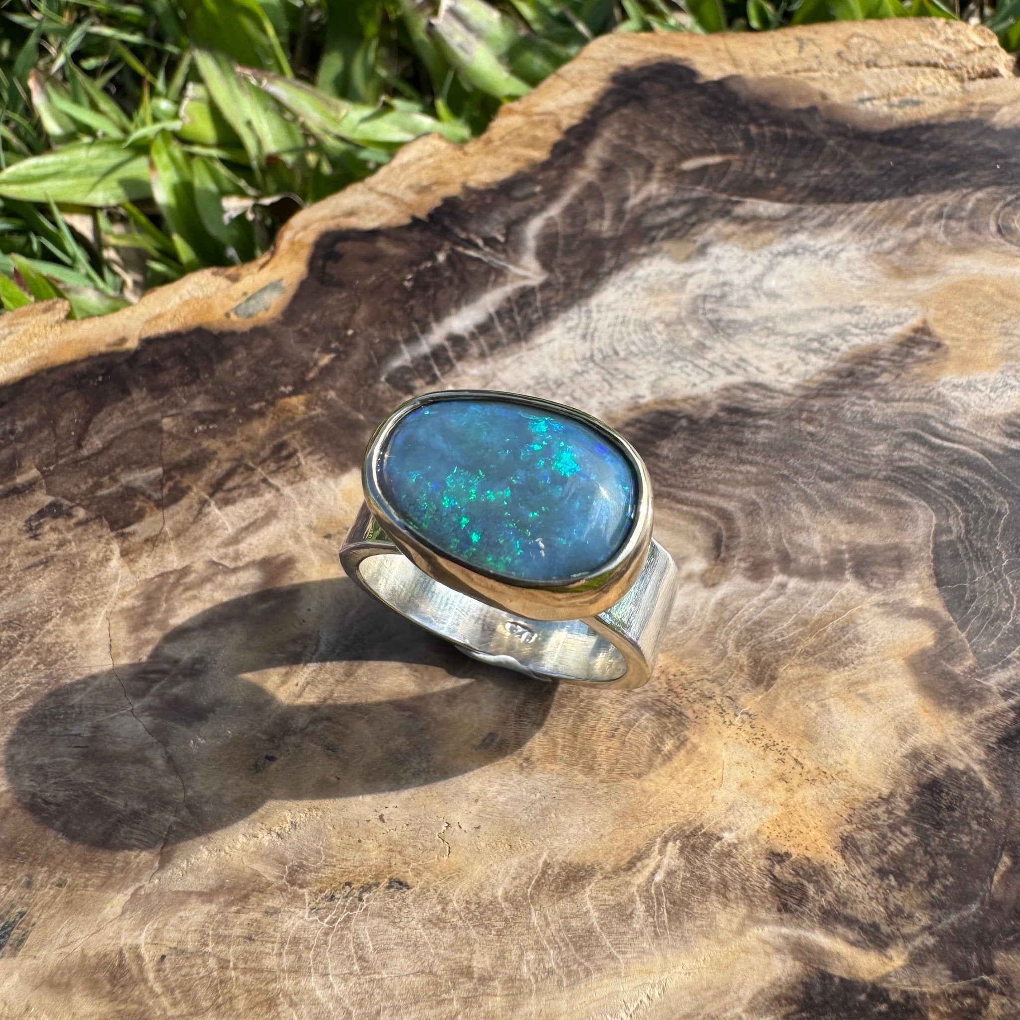Byron Bay Break - 7.1ct Solid Lightning Ridge Opal Two - Tone 9ct Gold & 925 Sterling Silver Ring