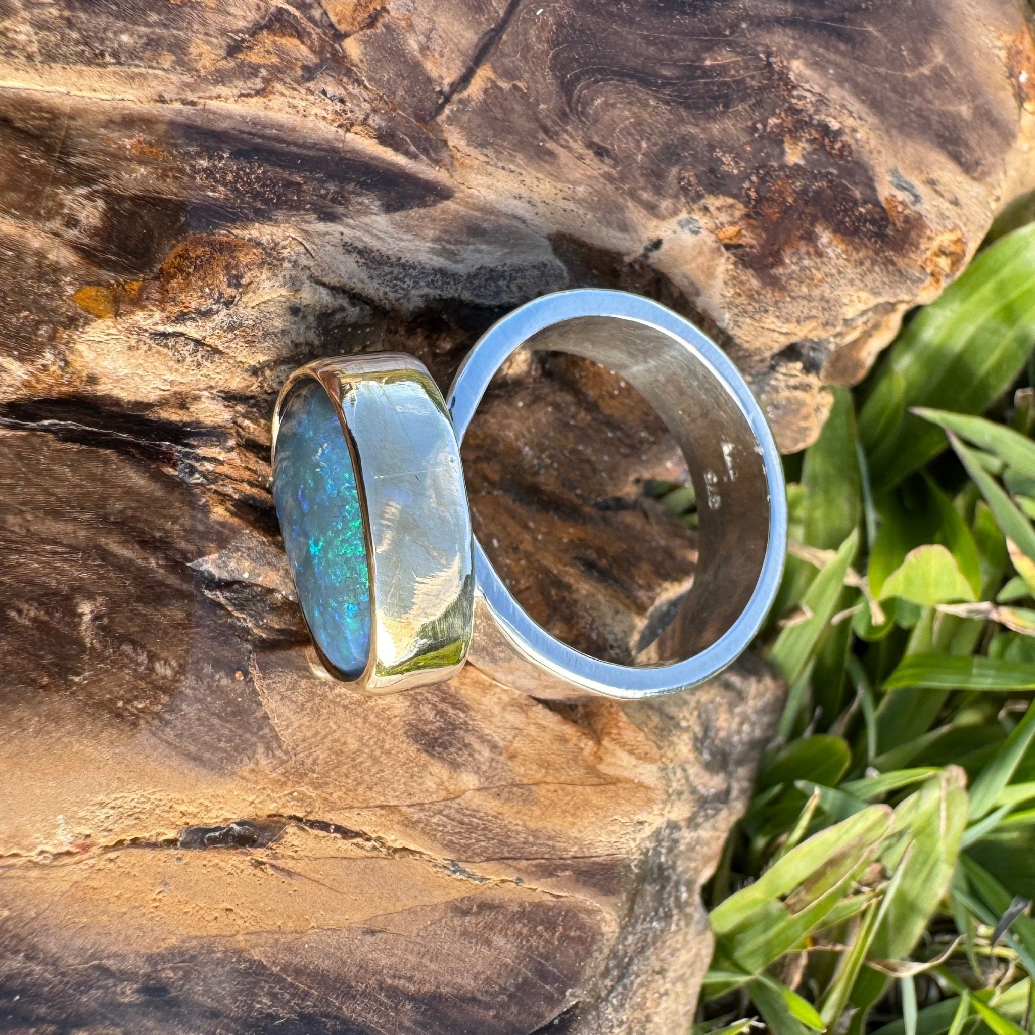 Byron Bay Break - 7.1ct Solid Lightning Ridge Opal Two - Tone 9ct Gold & 925 Sterling Silver Ring