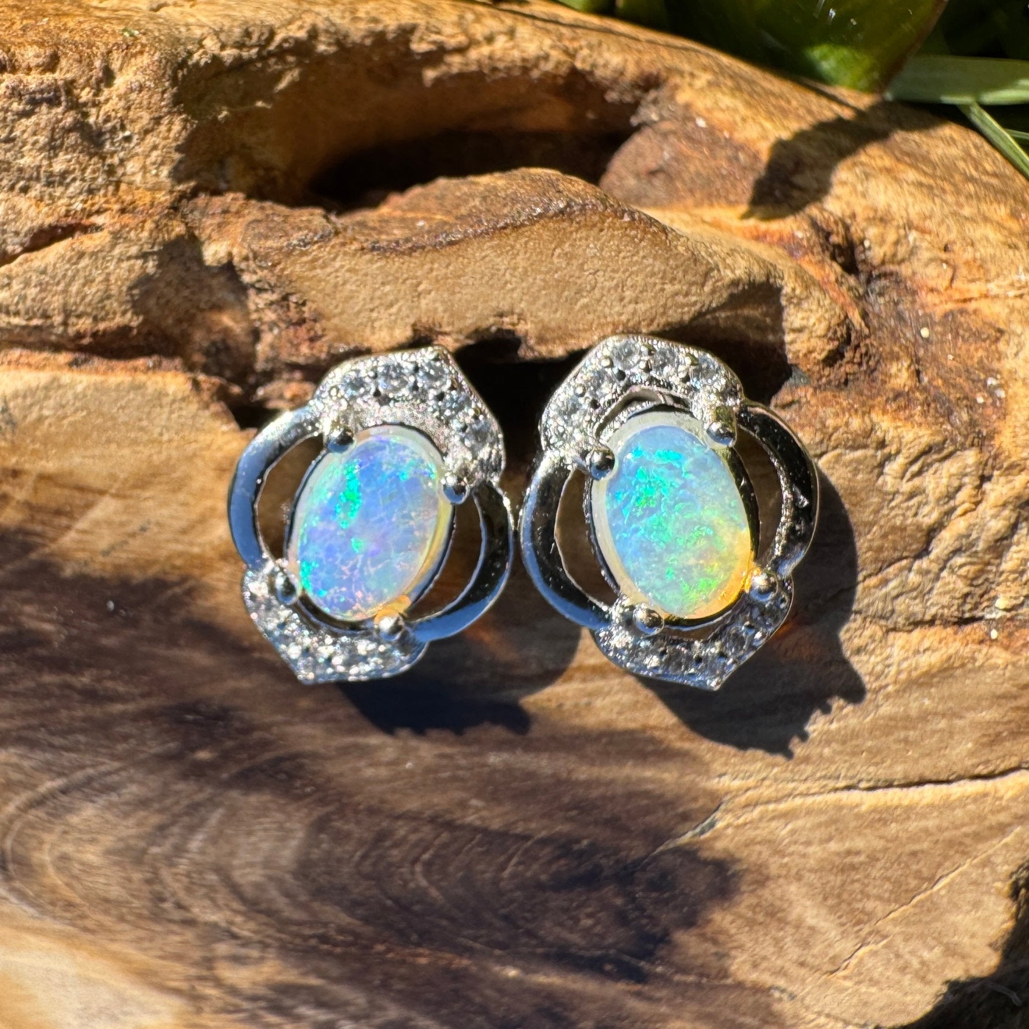 Byron Bloom ~ 0.8ct Solid Lightning Ridge Opal 925 Silver Earrings