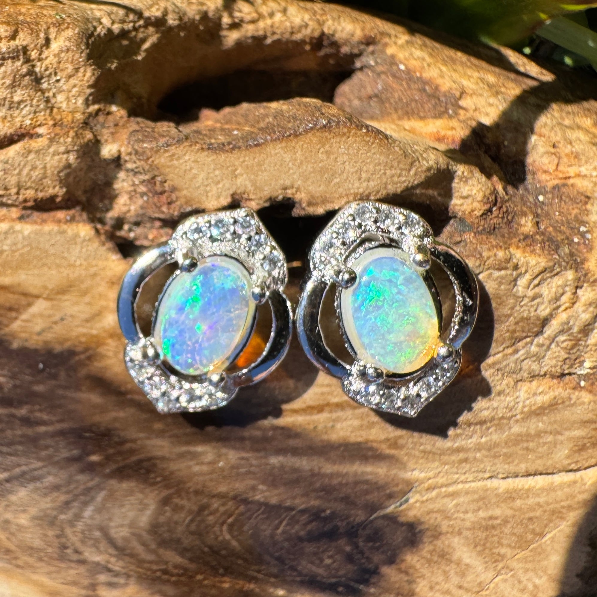 Byron Bloom ~ 0.8ct Solid Lightning Ridge Opal 925 Silver Earrings