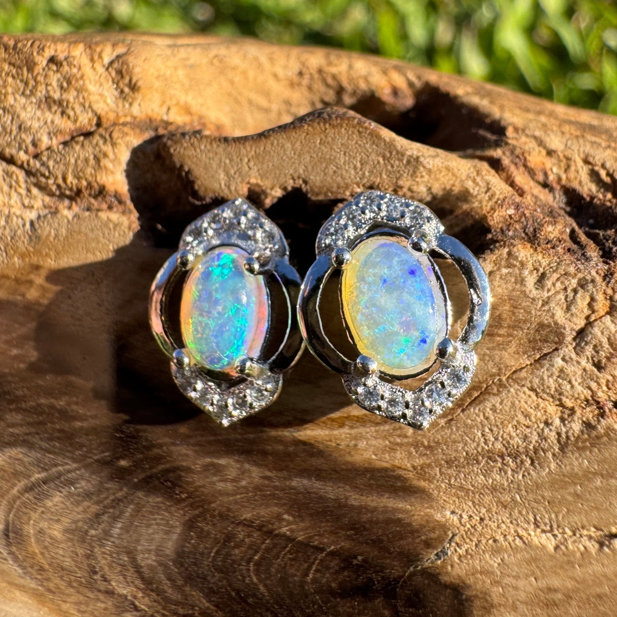 Byron Bloom ~ 0.8ct Solid Lightning Ridge Opal 925 Silver Earrings