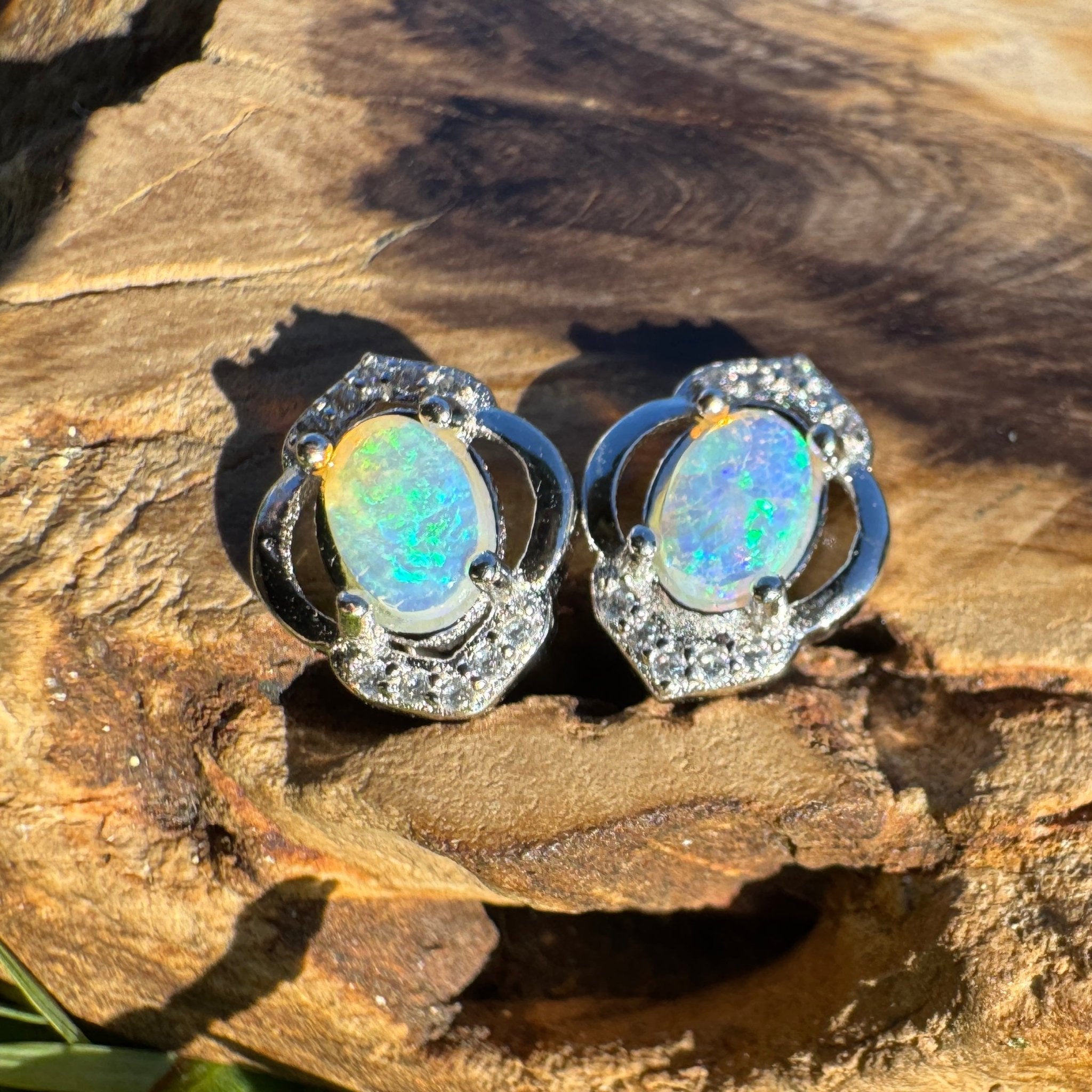 Byron Bloom ~ 0.8ct Solid Lightning Ridge Opal 925 Silver Earrings